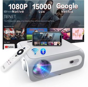 4K Projector with WiFi and Bluetooth, MECOOL TV Projector 15000L 700Ansi Native 1080P Supported 4K, 240″ Display, 5G WiFi and Chromecast, Built-in Netflix, YouTube UHD Video Home Theater TV Projector