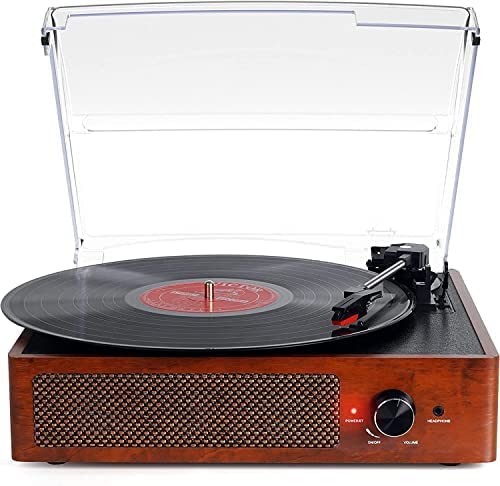Bluetooth Turntable Vinyl Report Player with Speakers, 3 Speed Belt Driven Vintage Player for Entertainment AUX in RCA Out