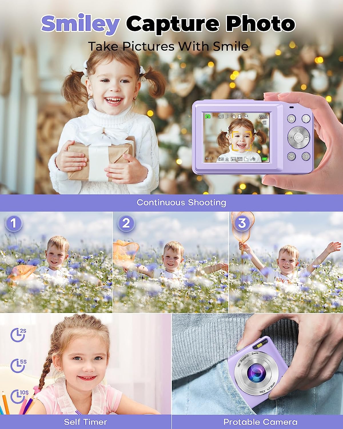 Digital Kids Camera with 32GB Card, Nsoela FHD 1080P 44MP Compact For Vlogging, Tip and Shoot 16X Zoom, Portable Mini Kids for Teens Students