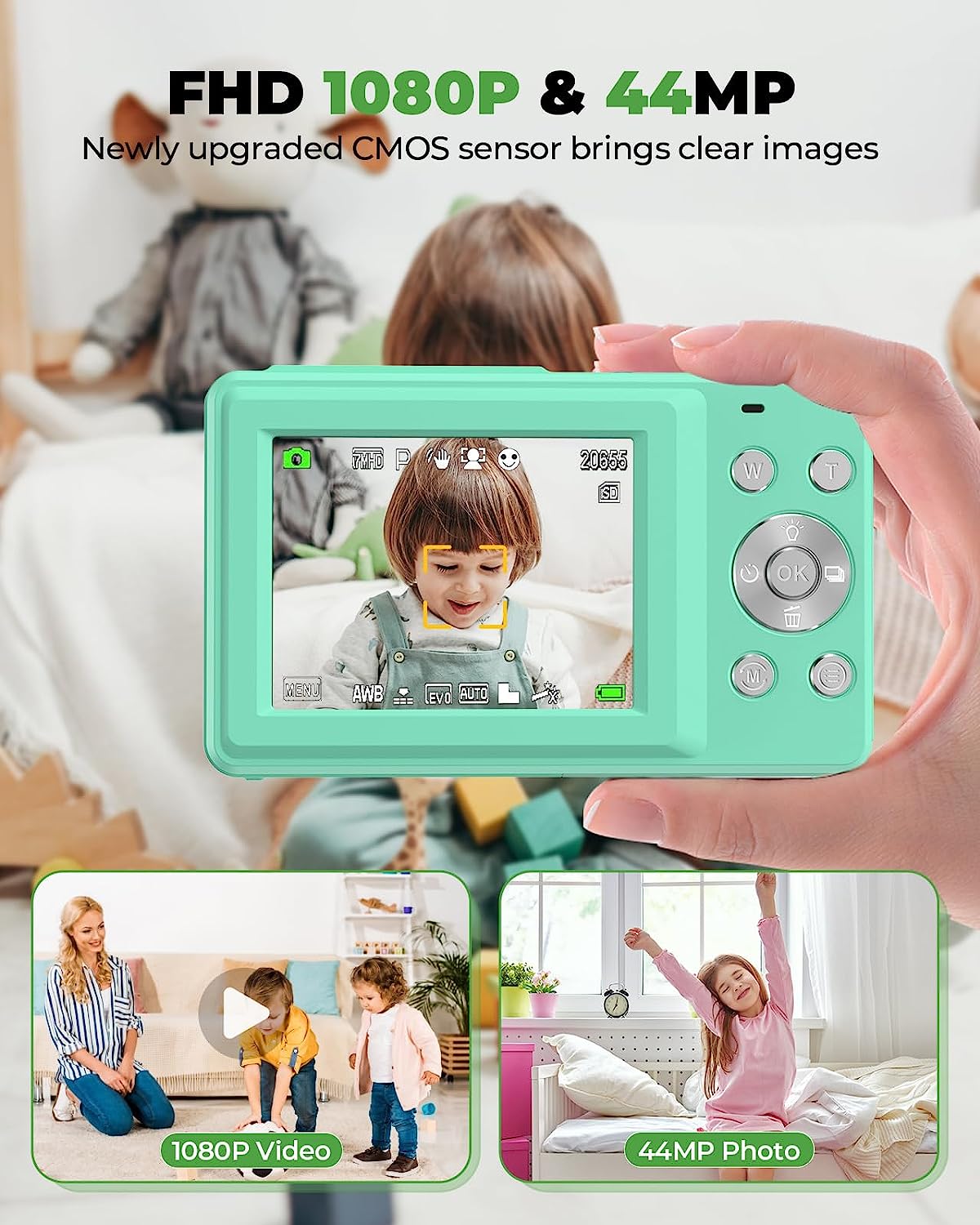 Digital Kids Camera with 32GB Card, Nsoela FHD 1080P 44MP Compact For Vlogging, Edge and Shoot 16X Zoom, Portable Mini Kids for Teens Students