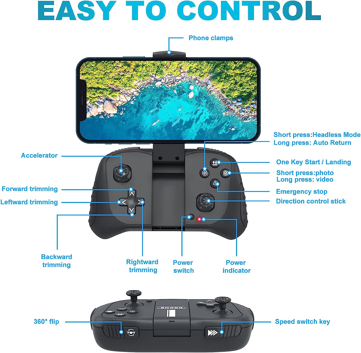Drone with 1080P Camera for Adults and Kids, Foldable FPV Remote Control Quadcopter with Voice Control, Gestures Selfie, Altitude Hold, One Key Start, 3D Flips, 2 Batteries, Toys Gifts for Boys Girls
