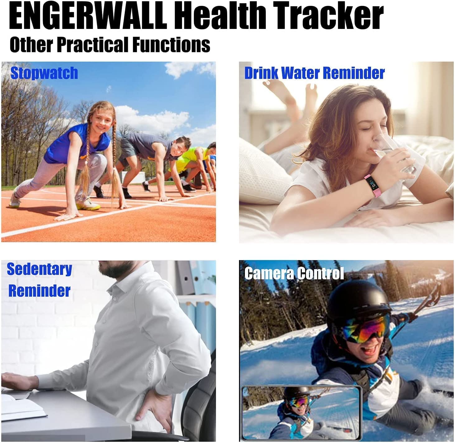 ENGERWALL Fitness Tracker with Step Counter/Calories/Stopwatch, Action Tracker with Heart Rate Monitor, IP68, Health Tracker with Sleep Tracker, Smartwatch, Pedometer Watch for Women Men Kids
