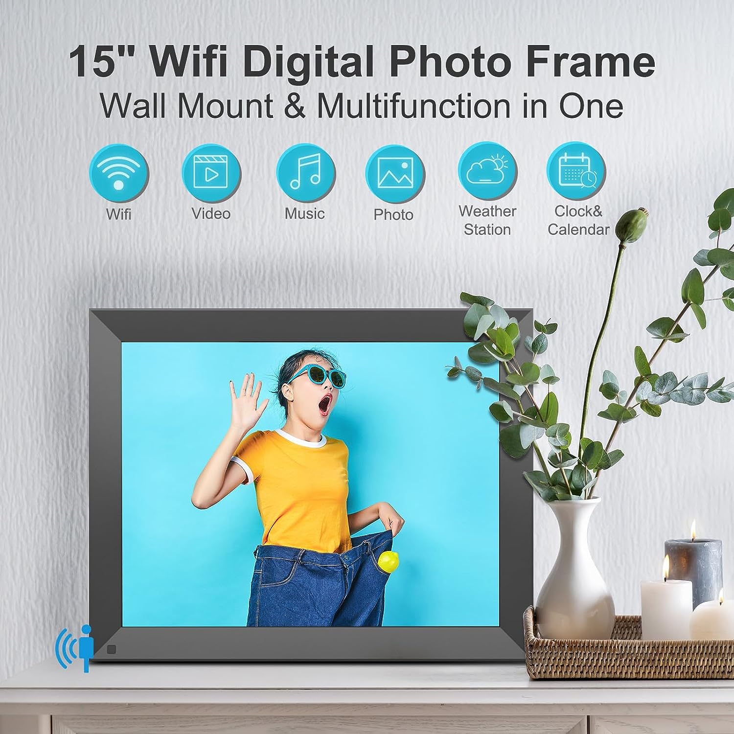 FULLJA 10 inch WIFI Digital Picture Frame Touch Screen IPS HD Display, Smart Digital Photo Frame, 16GB Storage, Auto-Rotate, Motion Sensor, Share Photos and Videos via iOS or Android App, Email, Cloud