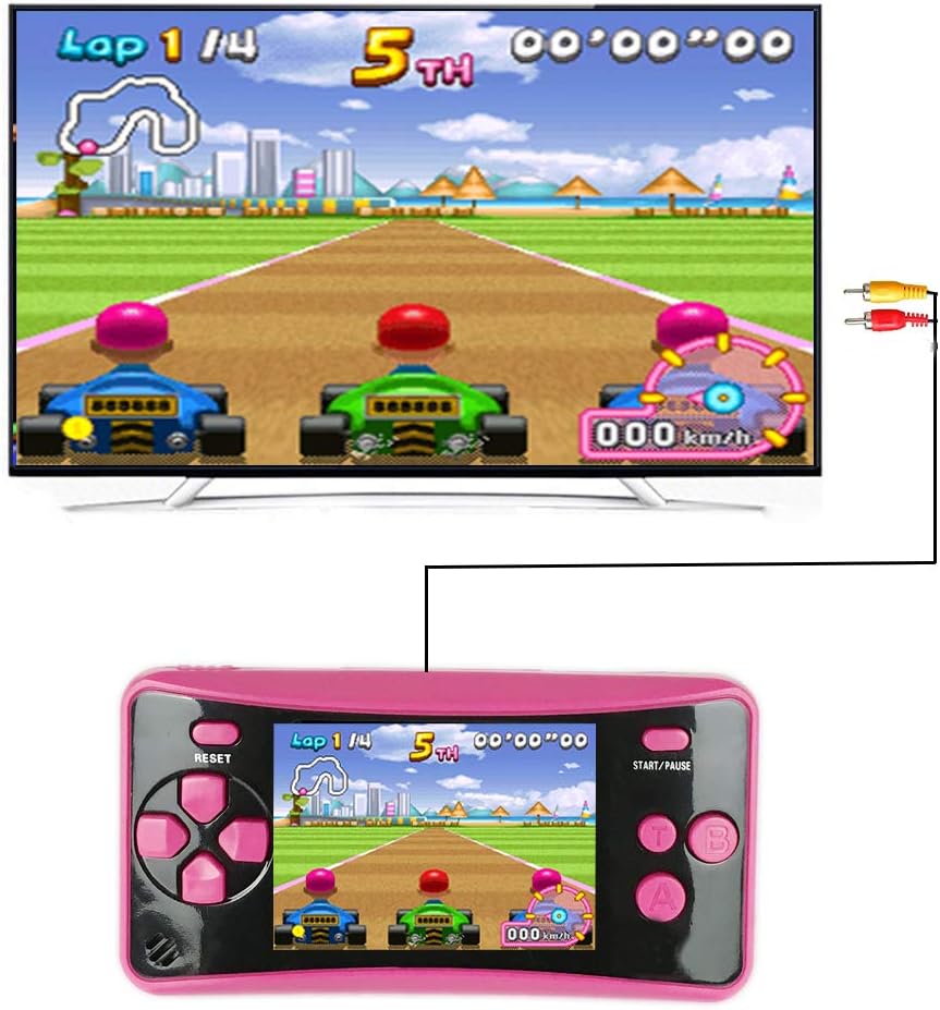HigoKids Handheld Game for Kids Portable Retro Video Game Player Built-in 182 Classic Games 2.5 inches LCD Screen Family Recreation Arcade Gaming Framework Birthday Present for Children-Rose red