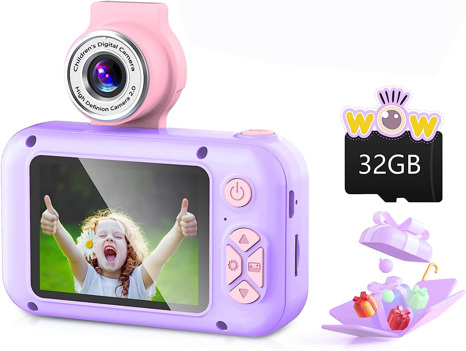 Kid Camera,ARNSSIEN Camera for Child,2.4in IPS Screen Digital Camera,180°Flip Len Student Camera,Children Selfie Camera with Playback Game,Christmas/Birthday Gift for 4 5 6 7 8 9 10 11 Year Old Girl Boy