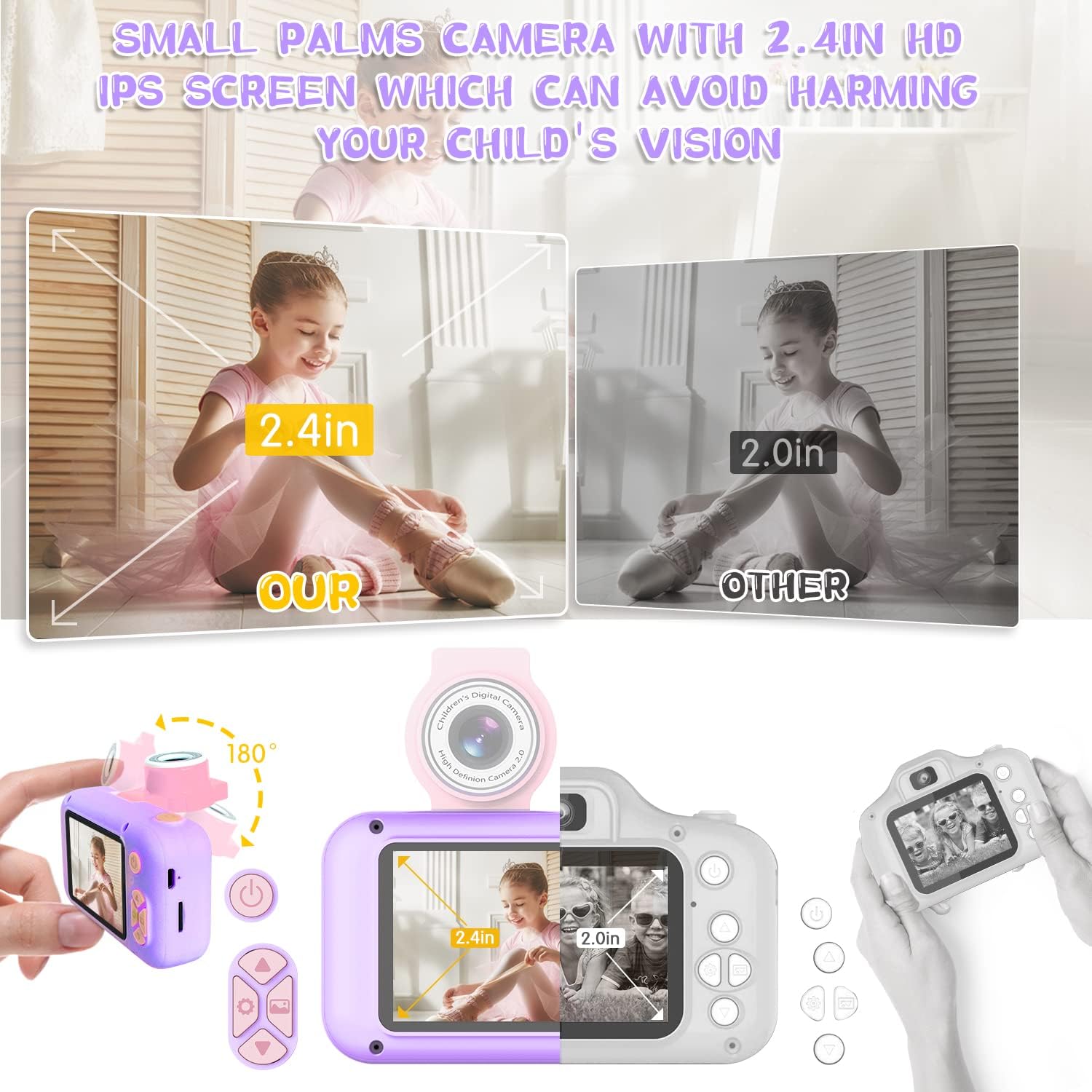 Kid Camera,ARNSSIEN Camera for Kid,2.4in IPS Screen Digital Camera,180°Flip Len Student Camera,Children Selfie Camera with Playback Game,Christmas/Birthday Gift for 4 5 6 7 8 9 10 11 Cycle Old Girl Boy