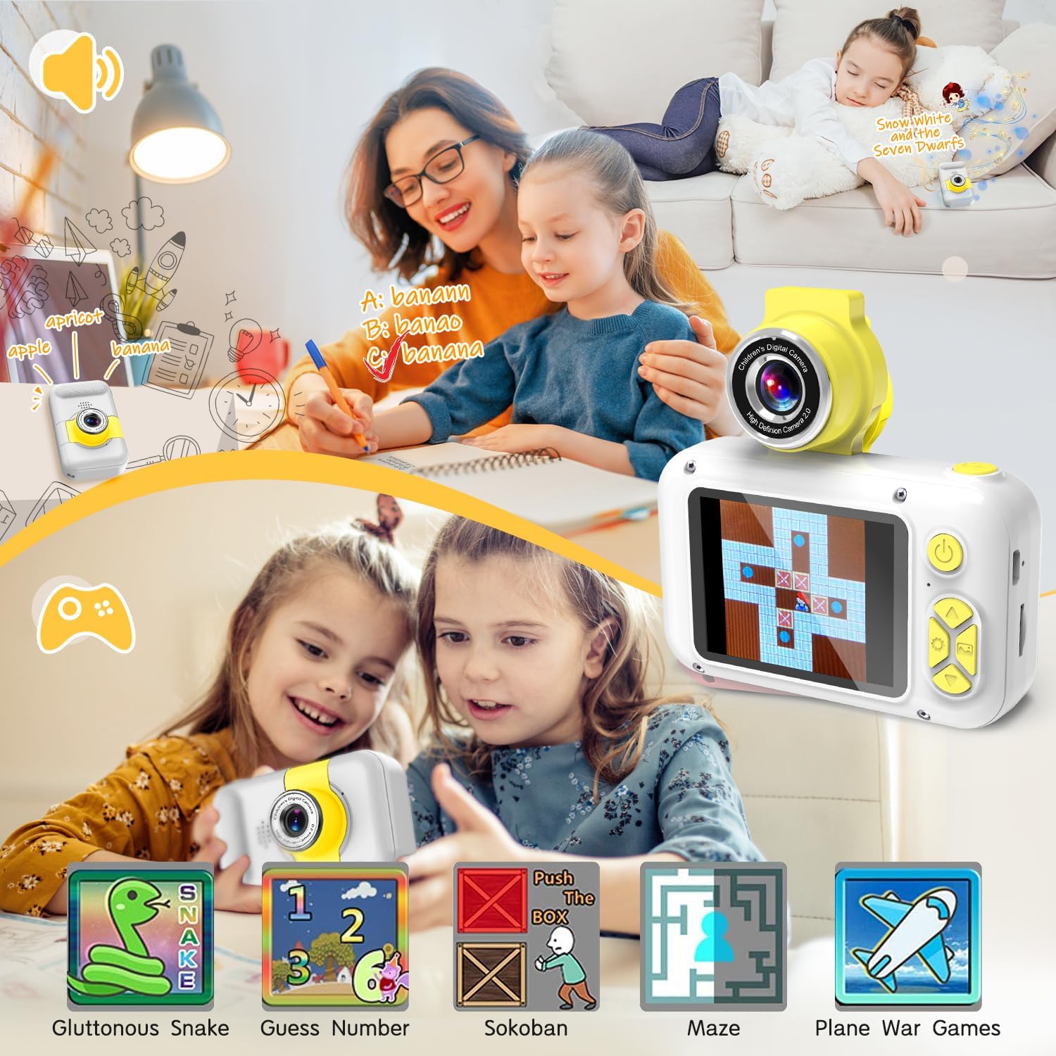 Kid Camera,ARNSSIEN Camera for Child,2.4in IPS Screen Digital Camera,180°Flip Len Student Camera,Children Selfie Camera with Playback Game,Christmas/Birthday Gift for 4 5 6 7 8 9 10 11 Cycle Old Girl Boy