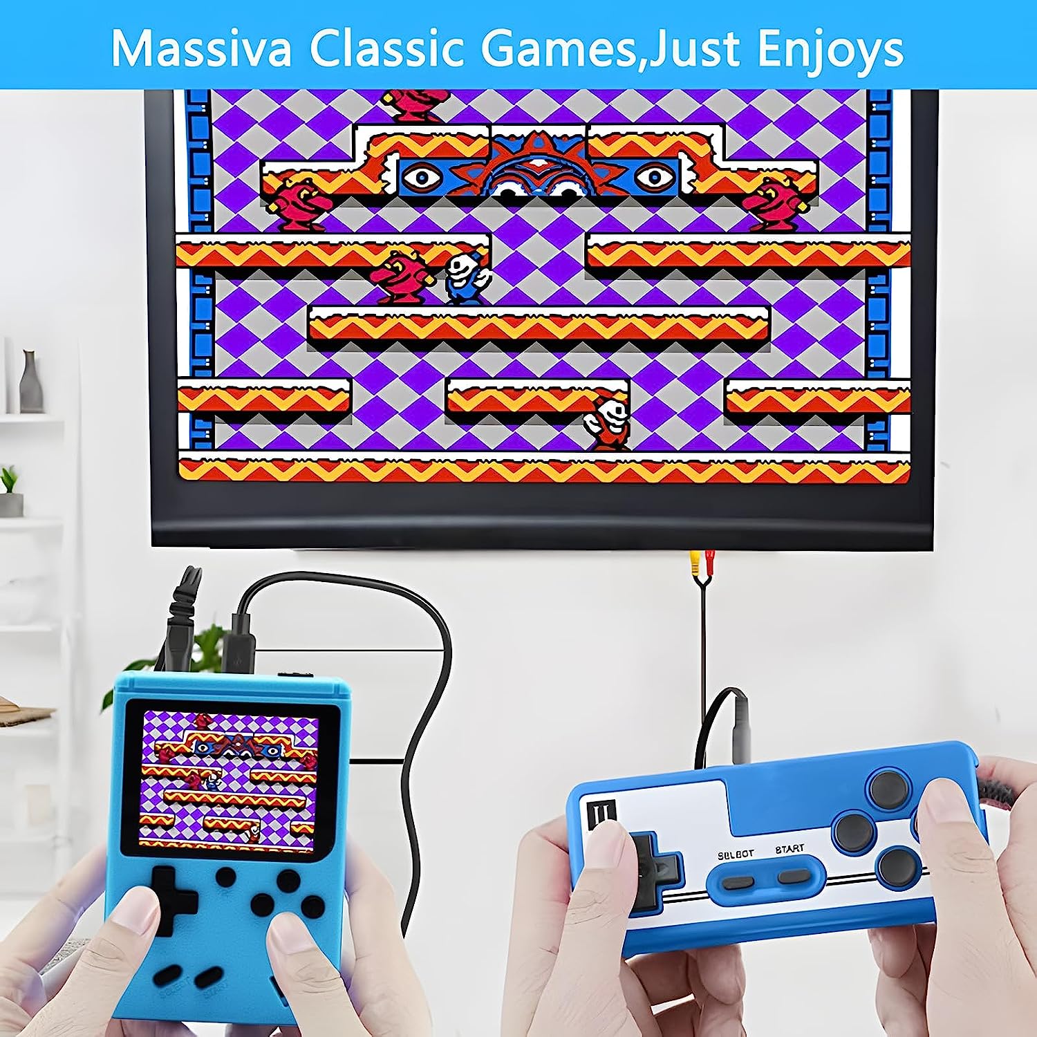 Tlsdosp Retro Handheld Game Console with 400 Classical FC Games-3.0 Inches Screen Portable Video Game Consoles with Protective Shell-Handheld Video Games Support for Connecting TV & Two Players (Blue)