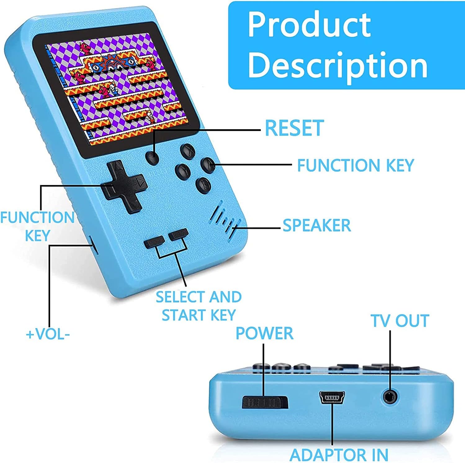 Tlsdosp Retro Handheld Game Console with 400 Classical FC Games-3.0 Inches Screen Portable Video Game Consoles with Protective Shell-Handheld Video Games Support for Connecting TV & Two Players (Blue)