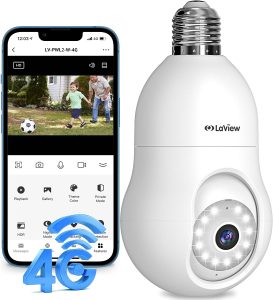 LaView 4MP Bulb Security Camera 2.4GHz,360° 2K Security Cameras Wireless Outdoor Indoor Full Color Day and Night, Motion Detection, Audible Alarm, Easy Installation, Compatible with Alexa