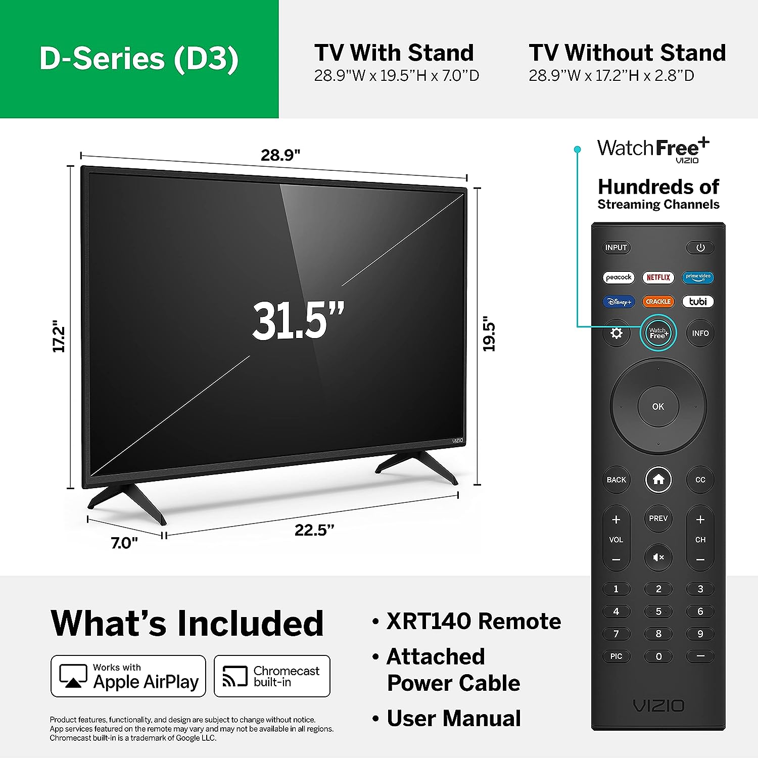 VIZIO 32 inch D-Series HD 720p Smart TV with Apple AirPlay and Chromecast Built-in, Alexa Compatibility, D32h-J, 2022 Model