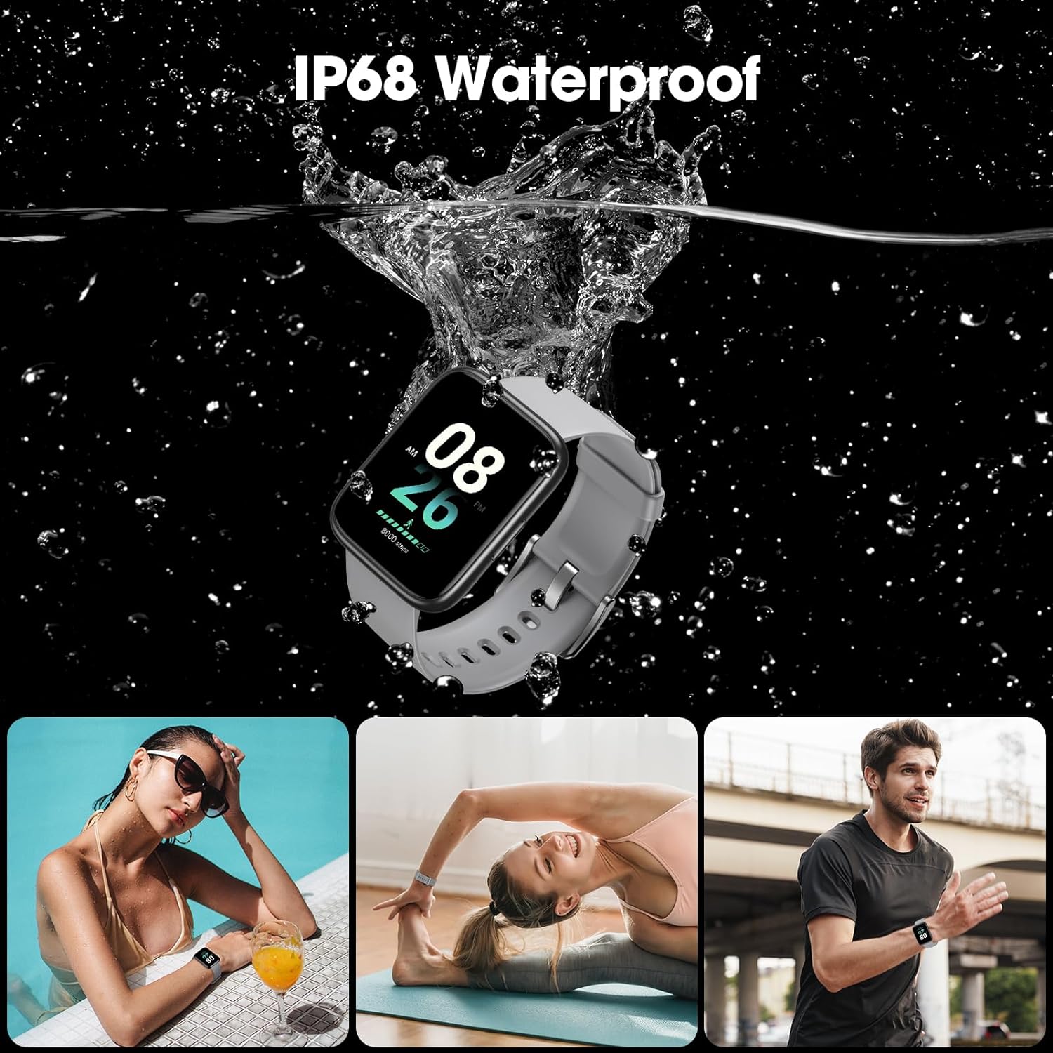 EURANS Smart Watch 41mm, Full Touchscreen Smartwatch, Fitness Tracker with Heart Rate Monitor & SpO2, IP68 Waterproof Pedometer Watch for Women Men Compatible with iOS & Android Phones