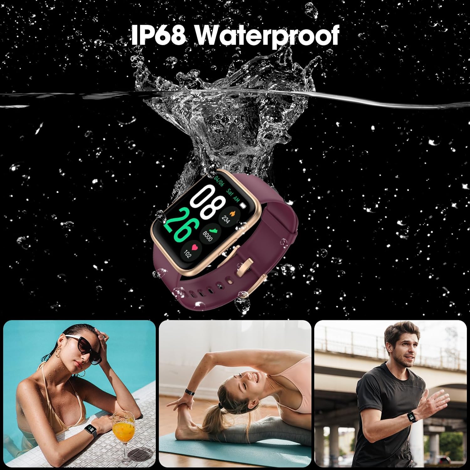 EURANS Smart Watch 41mm, Full Touchscreen Smartwatch, Fitness Tracker with Heart Rate Monitor & SpO2, IP68 Waterproof Pedometer Watch for Women Men Compatible with iOS & Android Phones