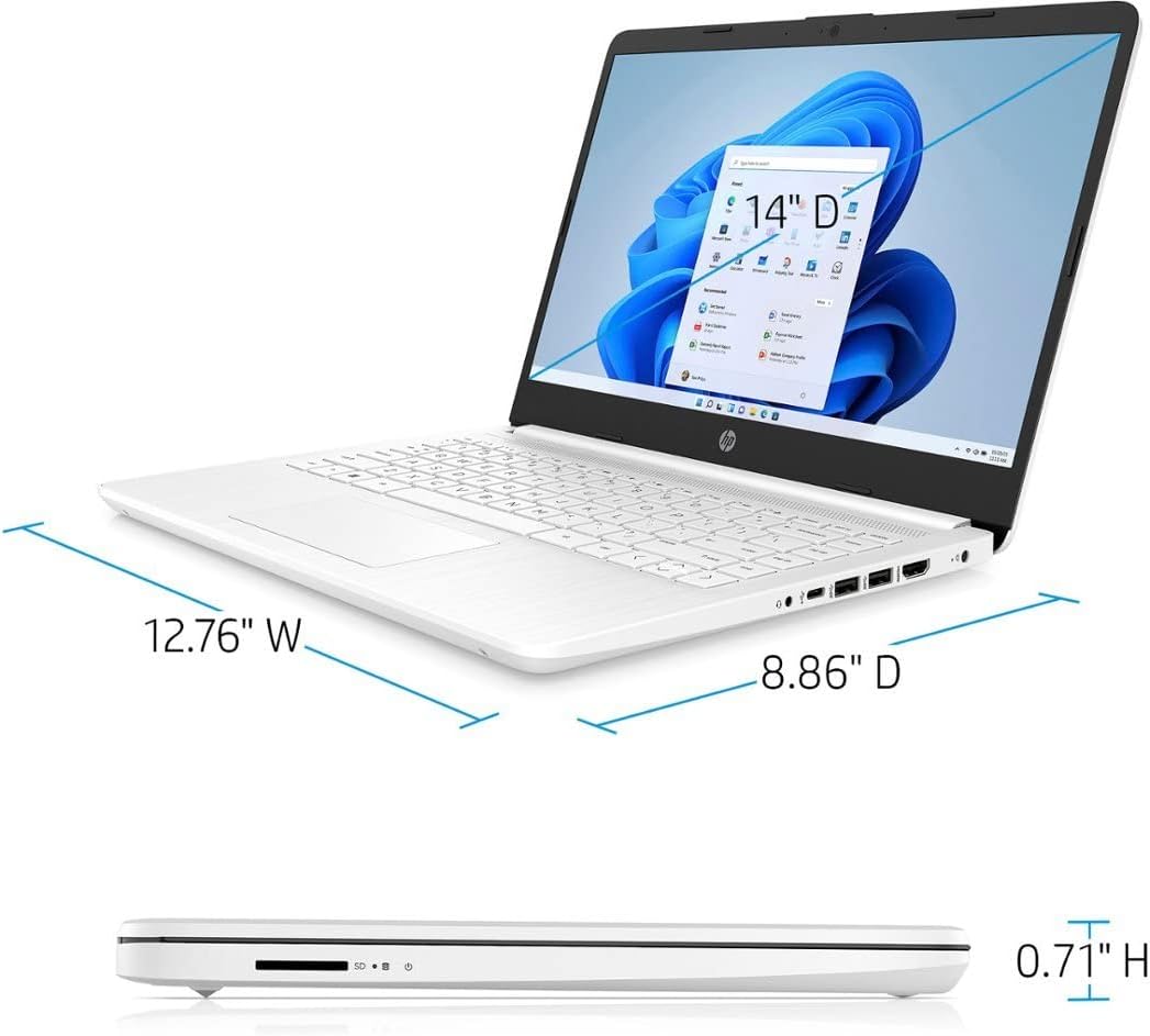 HP 14 Laptop, Intel Celeron N4020, 4 GB RAM, 64 GB Storage, 14-inch Micro-edge HD Display, Windows 11 Home, Thin & Portable, 4K Graphics, One Year of Microsoft 365 (14-dq0040nr, 2021, Snowflake White)