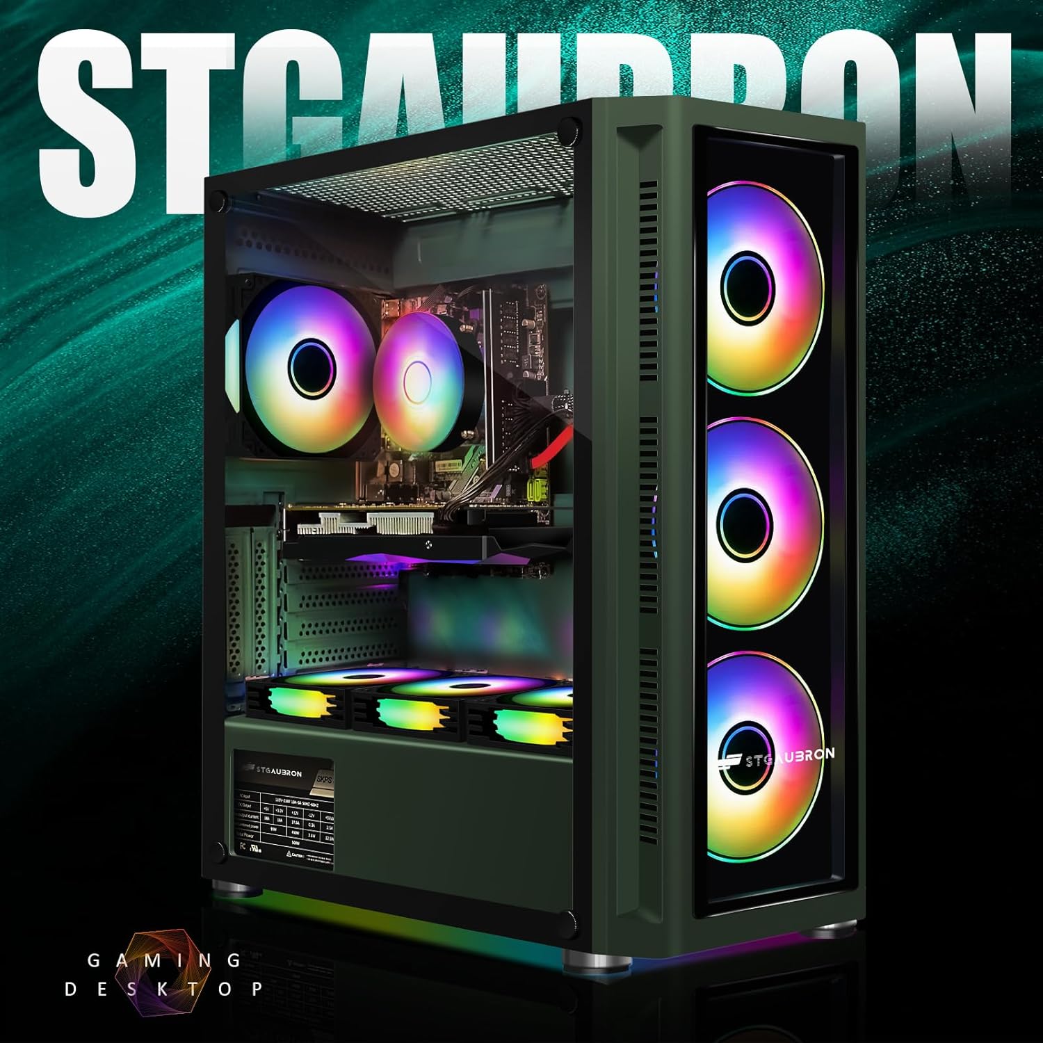 STGAubron Gaming Desktop PC Computer,Intel Core I7 3.4 GHz up to 3.9 GHz,Radeon RX 580 8G GDDR5,16G RAM,512G SSD,WiFi,Bluetooth 5.0,RGB Fanx6,RGB Keyboard&Mouse&Mouse Pad,RGB BT Sound Bar,W10H64