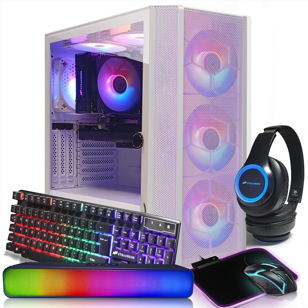 STGAubron Gaming Desktop PC Computer,Intel Core I7 3.4 GHz up to 3.9 GHz,Radeon RX 580 8G GDDR5,16G RAM,512G SSD,WiFi,Bluetooth 5.0,RGB Fanx6,RGB Keyboard&Mouse&Mouse Pad,RGB BT Sound Bar,W10H64