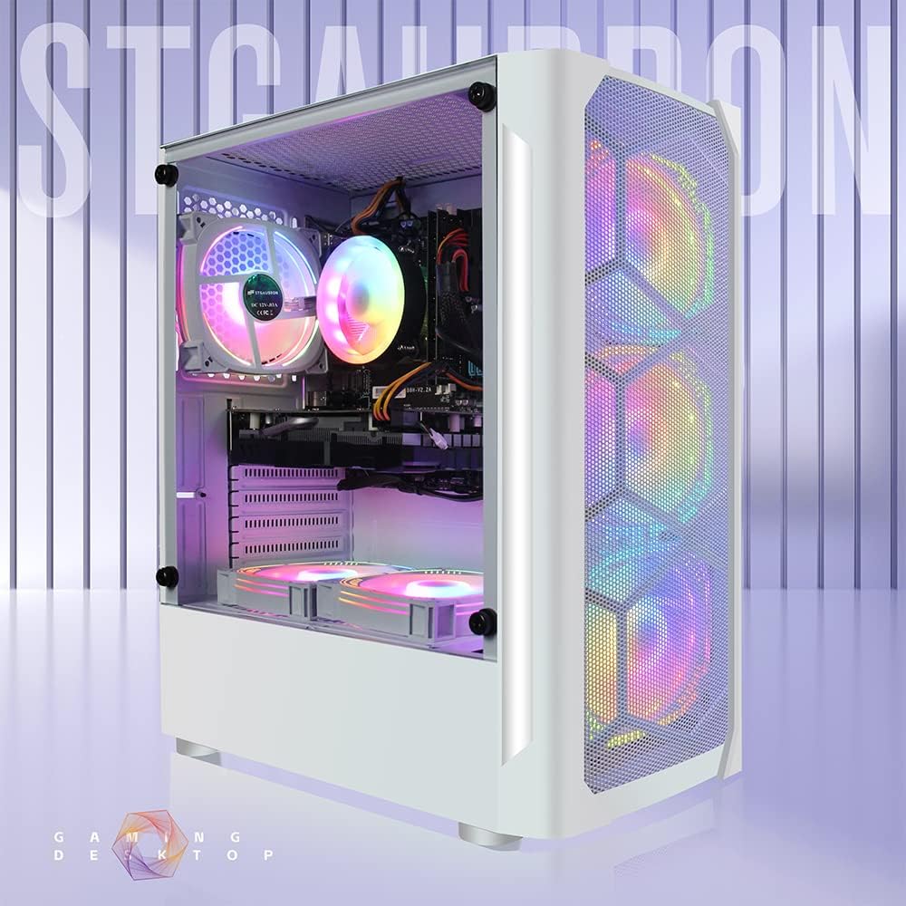 STGAubron Gaming Desktop PC Computer,Intel Core I7 3.4 GHz up to 3.9 GHz,Radeon RX 580 8G GDDR5,16G RAM,512G SSD,WiFi,Bluetooth 5.0,RGB Fanx6,RGB Keyboard&Mouse&Mouse Pad,RGB BT Sound Bar,W10H64