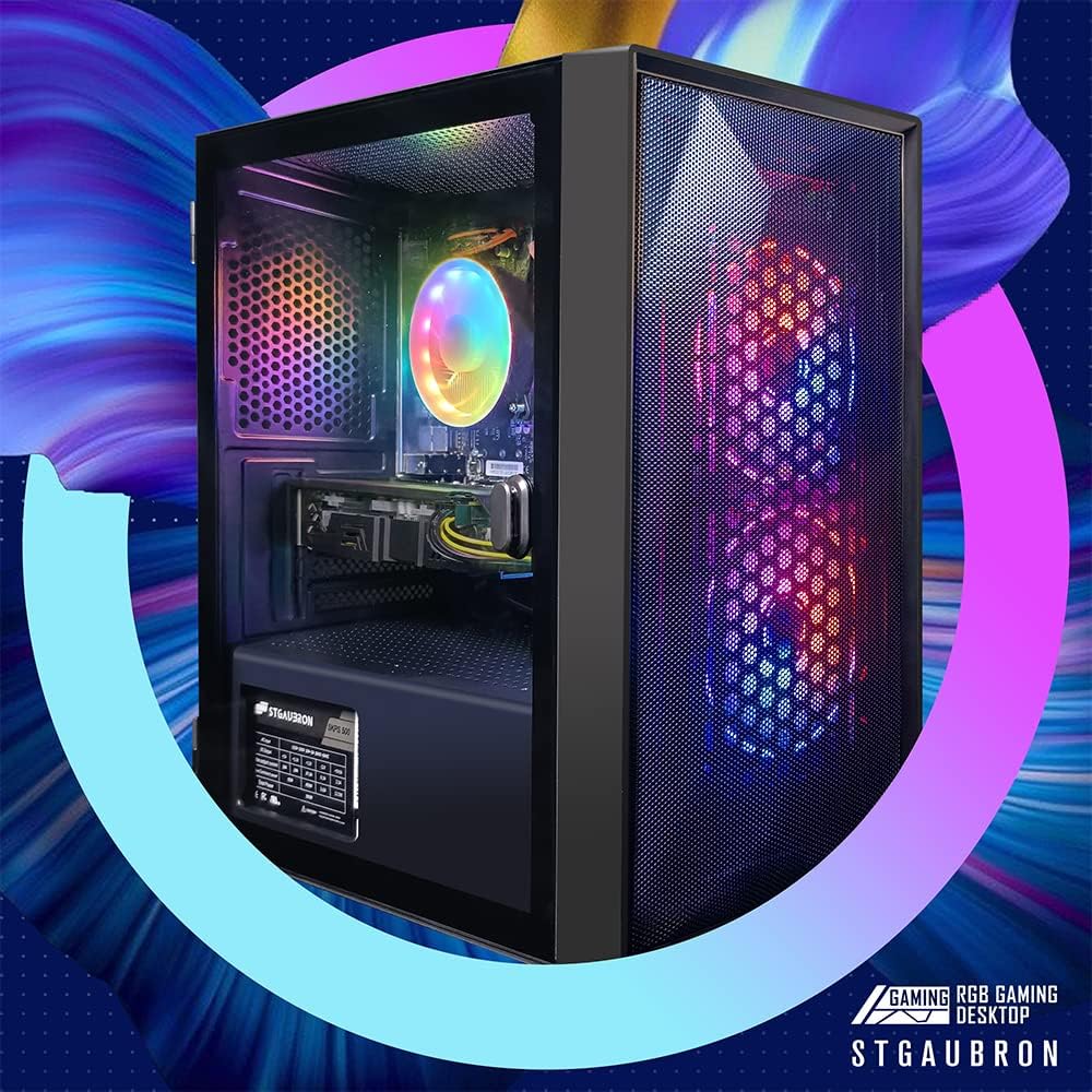 STGAubron Gaming Desktop PC Computer,Intel Core I7 3.4 GHz up to 3.9 GHz,Radeon RX 580 8G GDDR5,16G RAM,512G SSD,WiFi,Bluetooth 5.0,RGB Fanx6,RGB Keyboard&Mouse&Mouse Pad,RGB BT Sound Bar,W10H64