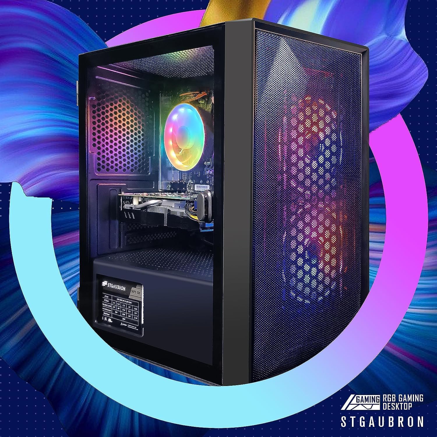 STGAubron Gaming Desktop PC Computer,Intel Core I7 3.4 GHz up to 3.9 GHz,Radeon RX 580 8G GDDR5,16G RAM,512G SSD,WiFi,Bluetooth 5.0,RGB Fanx6,RGB Keyboard&Mouse&Mouse Pad,RGB BT Sound Bar,W10H64