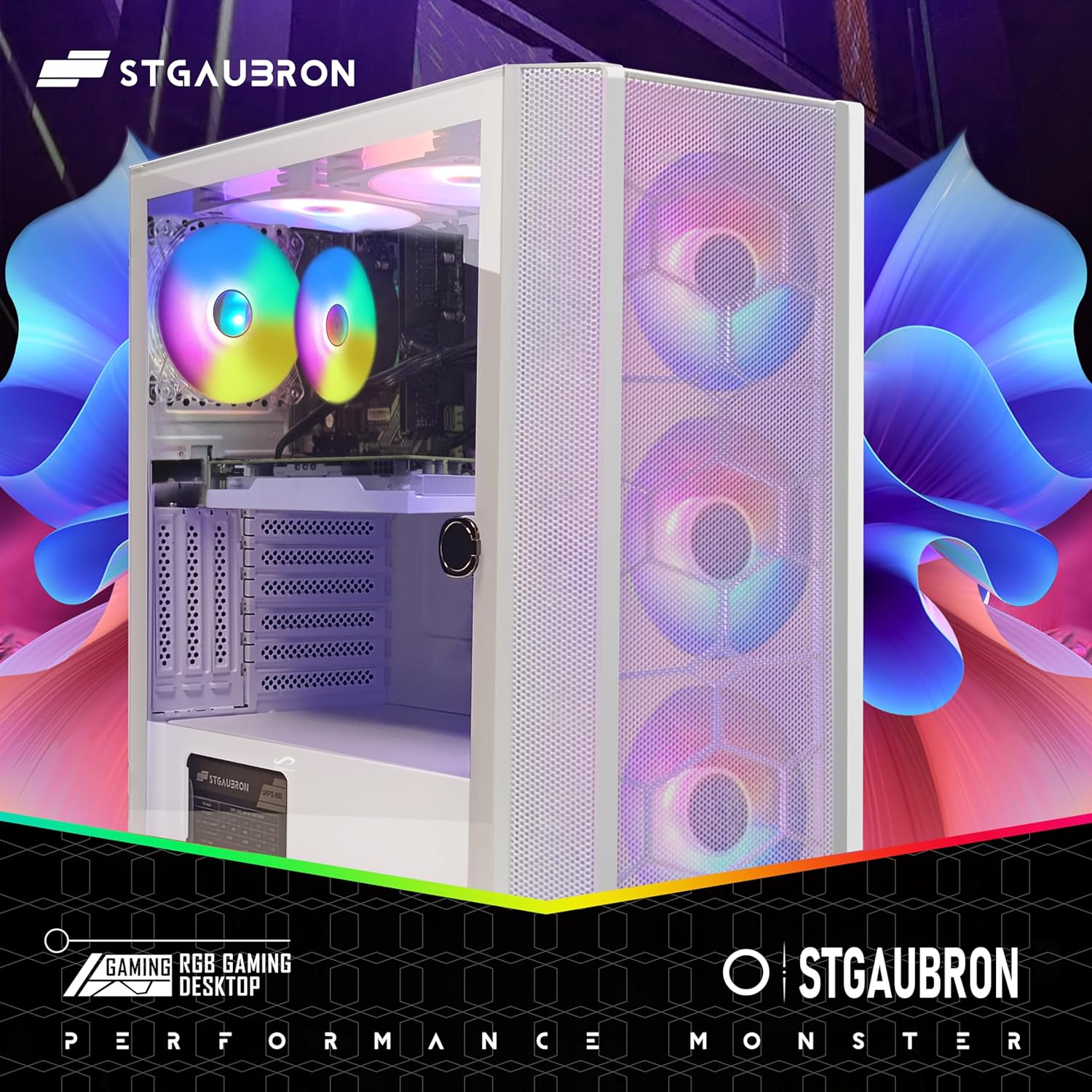 STGAubron Gaming Desktop PC Computer,Intel Core I7 3.4 GHz up to 3.9 GHz,Radeon RX 580 8G GDDR5,16G RAM,512G SSD,WiFi,Bluetooth 5.0,RGB Fanx6,RGB Keyboard&Mouse&Mouse Pad,RGB BT Sound Bar,W10H64