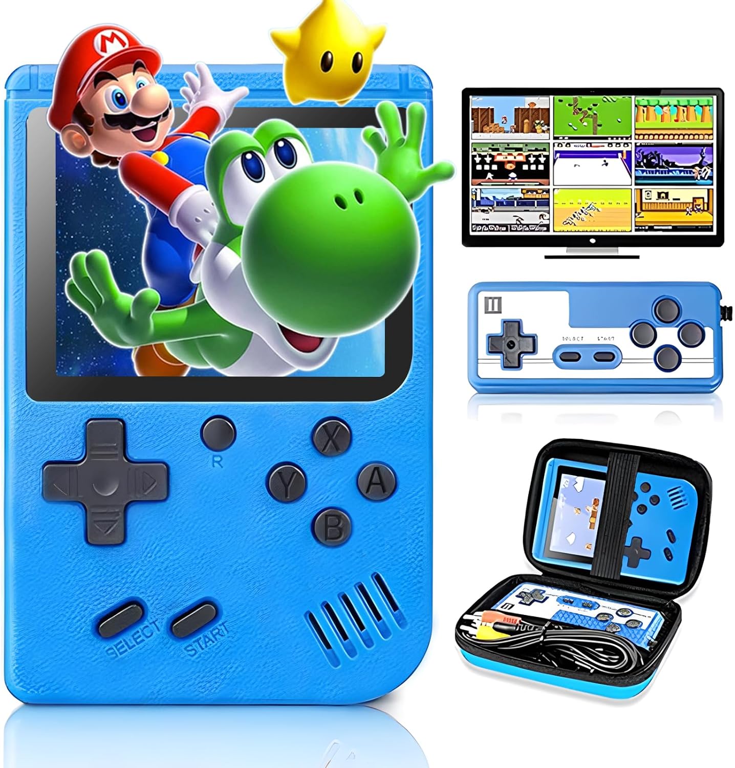 Tlsdosp Retro Handheld Game Console with 400 Classical FC Games-3.0 Inches Screen Portable Video Game Consoles with Protective Shell-Handheld Video Games Support for Connecting TV & Two Players (Blue)