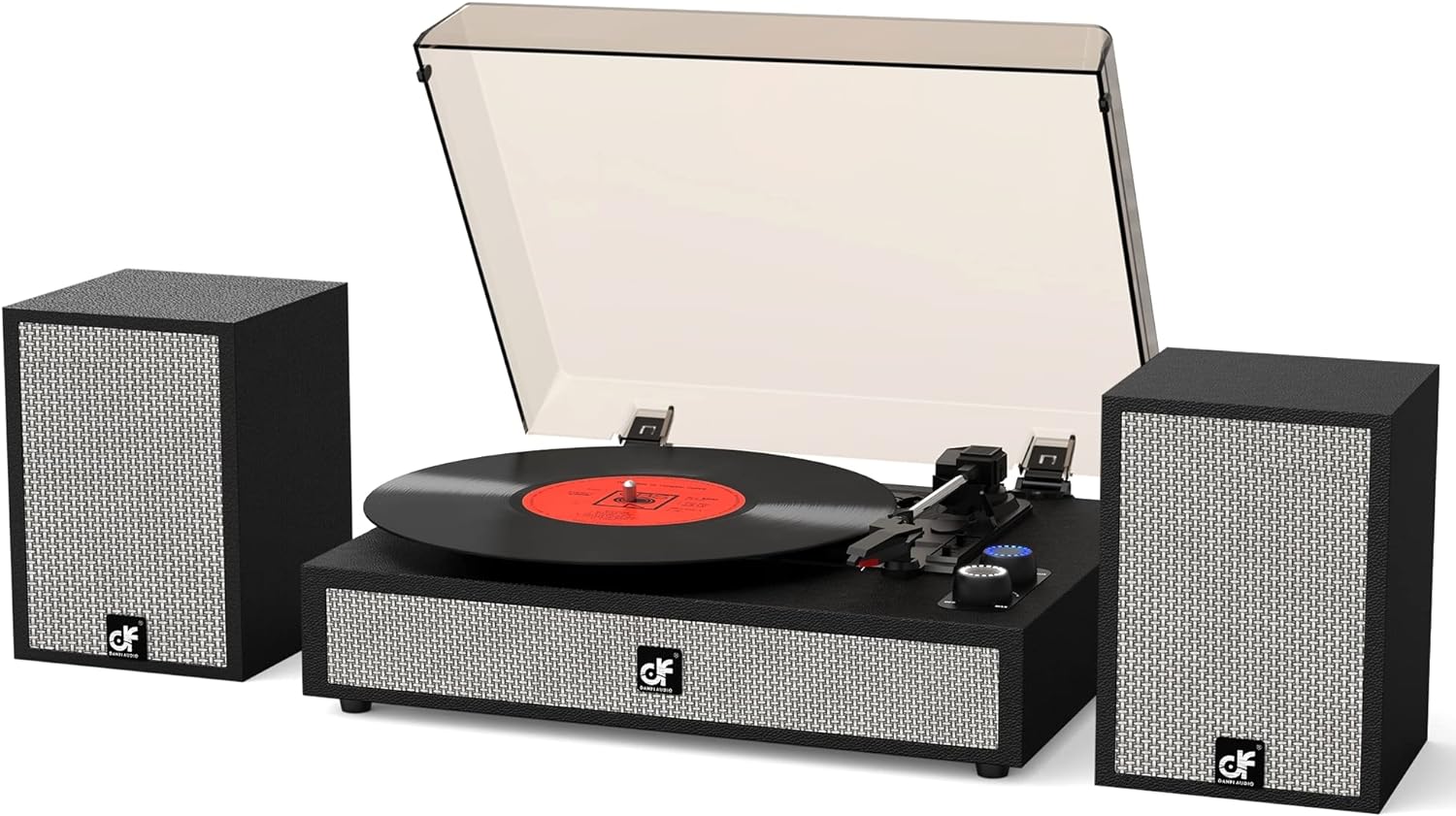 Vinyl Record Player with External Speakers, Wireless Bluetooth Playback 3 Speed Vintage Belt-Driven Turntable with Speakers, MP3 PC Encoding, RCA and Headphone Out, White