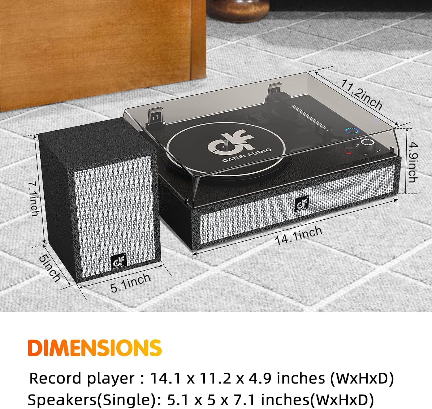 Vinyl Record Player with External Speakers, Wireless Bluetooth Playback 3 Speed Vintage Belt-Driven Turntable with Speakers, MP3 PC Encoding, RCA and Headphone Out, White