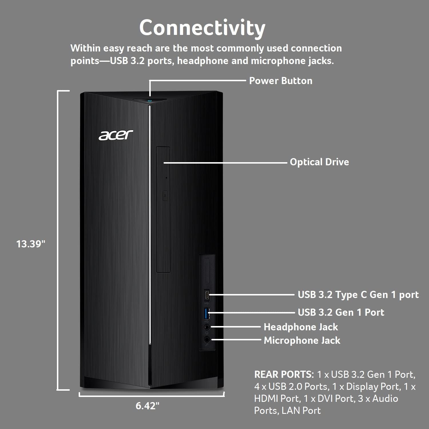 Acer Aspire TC-1780-UA92 Desktop | 13th Gen Intel Core i5-13400 10-Core Processor | 8GB 3200MHz DDR4 | 512GB M.2 2280 PCIe Gen 4 SSD | SD Card Reader | Intel Wi-Fi 6E AX211 | Windows 11 Home,Black