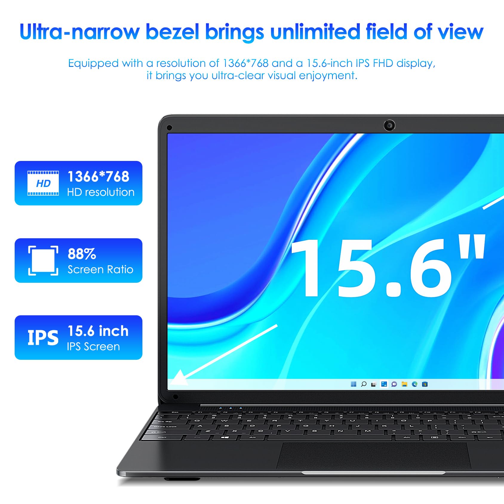 SGIN Laptop 15.6 inch IPS FHD Display, 12GB DDR4 512GB SSD Laptops Computer, Intel Celeron N5095 Quad Core Processor, 1920 * 1080, Dual Band WiFi, Bluetooth 4.2, Mini HDMI, 512GB TF Card Expansion