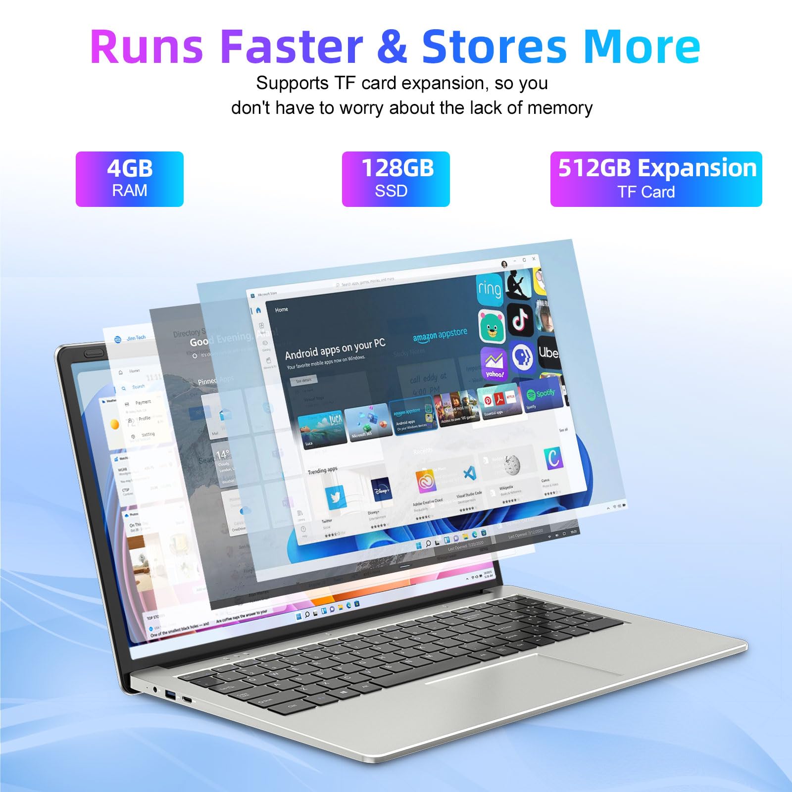 SGIN Laptop 15.6 inch IPS FHD Display, 12GB DDR4 512GB SSD Laptops Computer, Intel Celeron N5095 Quad Core Processor, 1920 * 1080, Dual Band WiFi, Bluetooth 4.2, Mini HDMI, 512GB TF Card Expansion