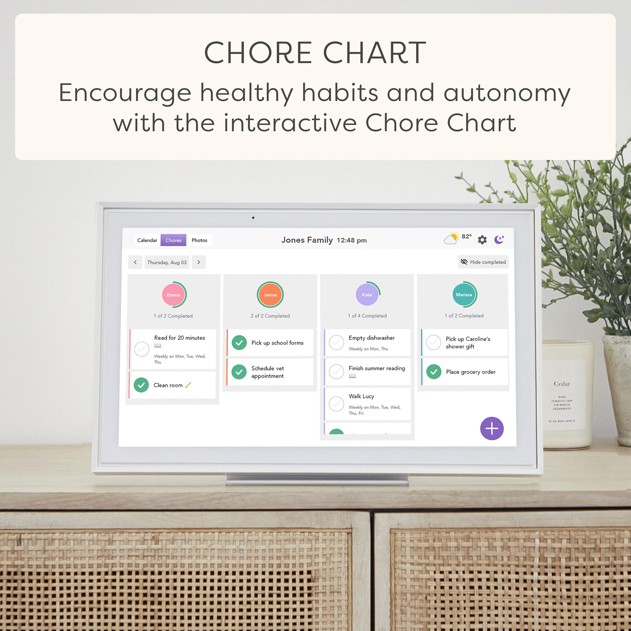 Skylight Calendar: 15 inch Digital Calendar & Chore Chart, Smart Touchscreen Interactive Display for Family Schedules - Wall Mount Included