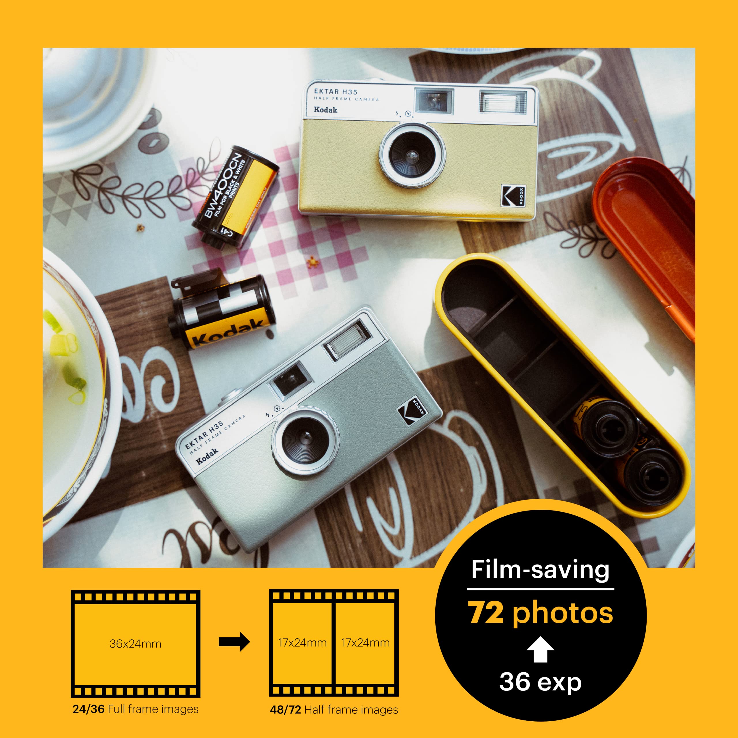 KODAK EKTAR H35 Half Frame Film Camera, 35mm, Reusable, Focus-Free, Lightweight, Easy-to-Use (Sage) (Film & AAA Battery are not Included)