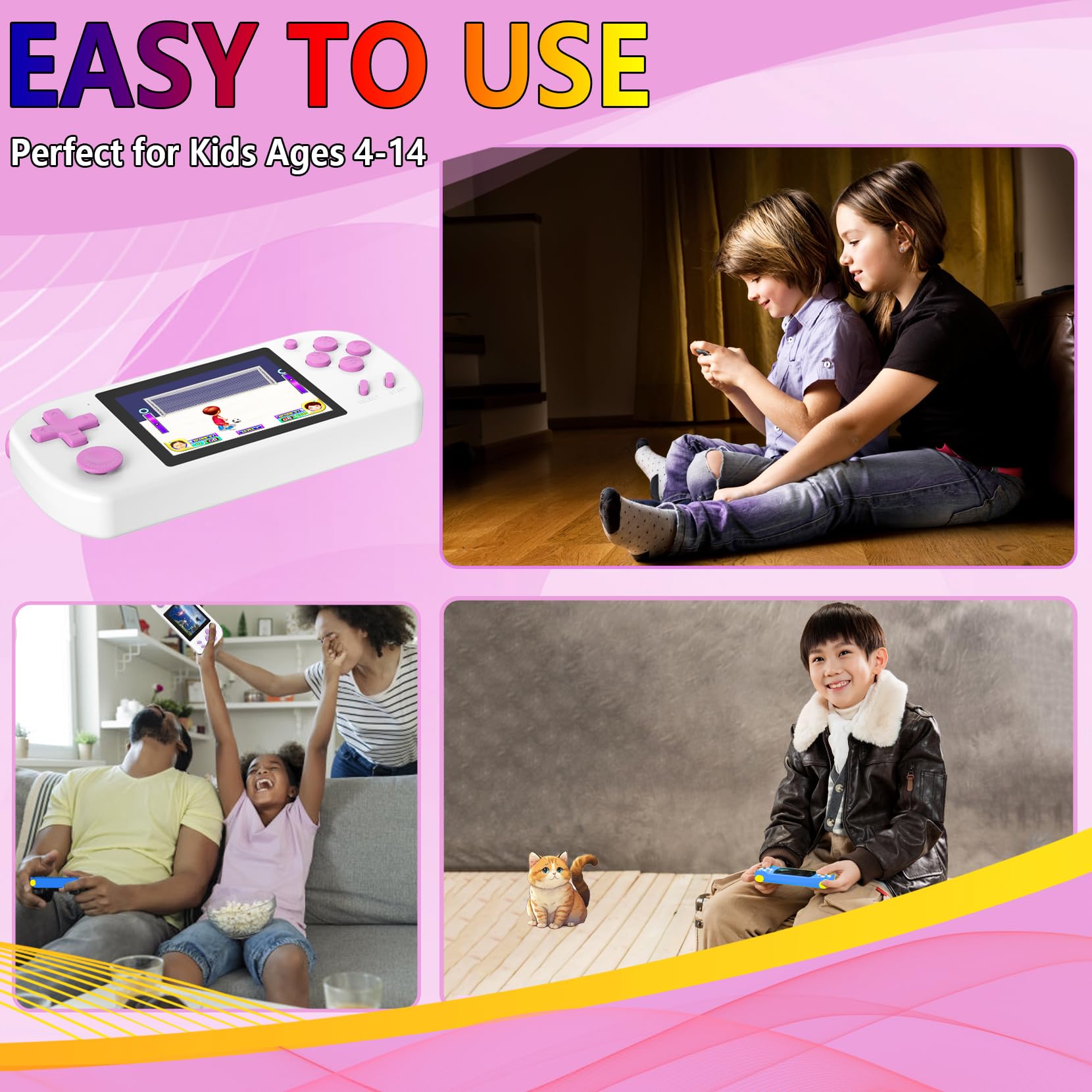 TEBIYOU Handheld Game Console for Kids Preloaded 218 Retro Video Games, Portable Gaming Player with Rechargeable Battery 3.0