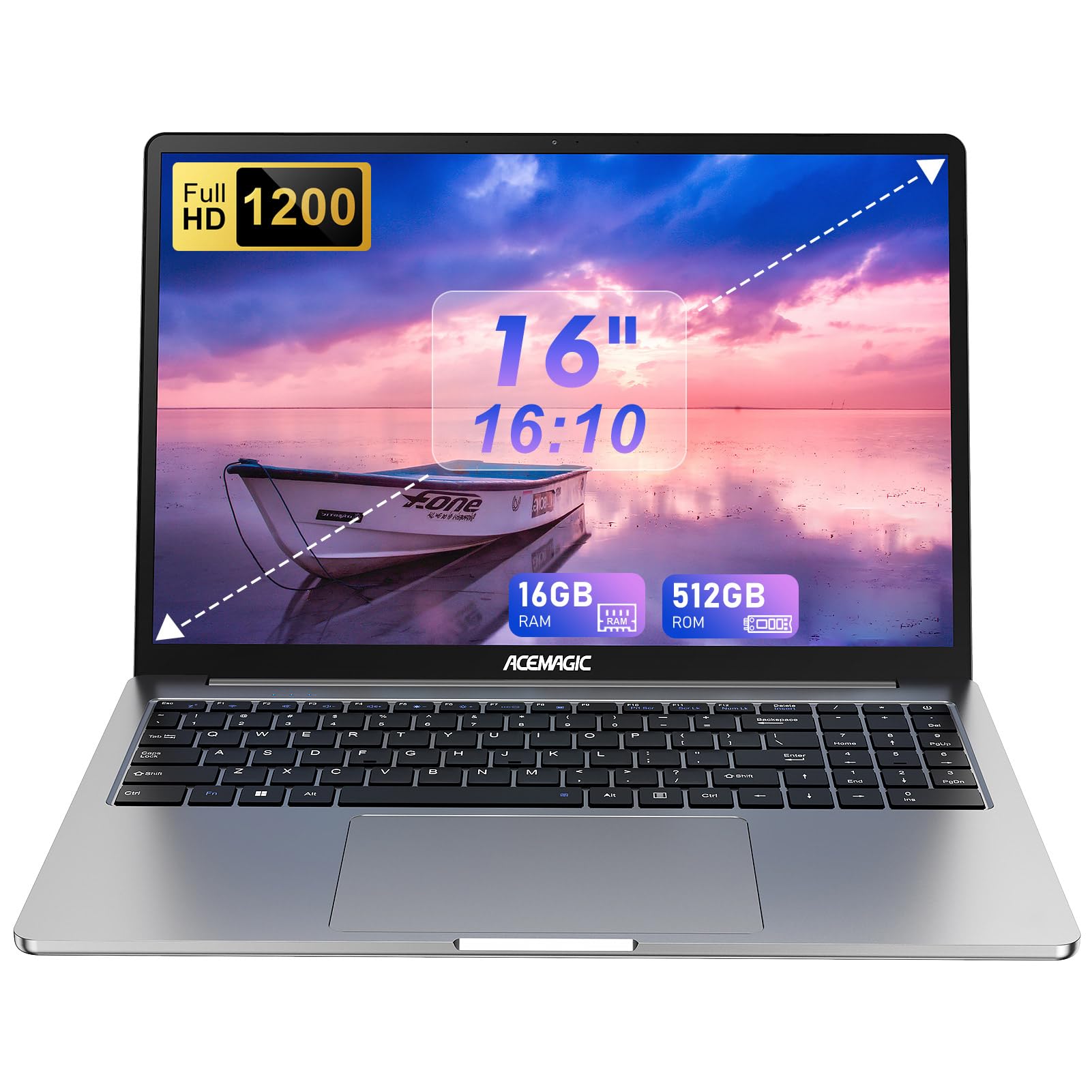 ACEMAGIC 16 inch Laptop Computer,Powered by N95 Processor,16GB DDR4 RAM 512GB SSD,FHD 1920 * 1200P,Type_C,38Wh Battery,WiFi,BT5.0,Traditional Laptop for Everday Needs.