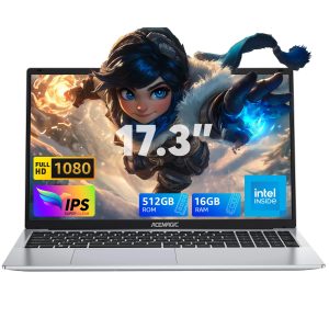 ACEMAGIC 17.3inch Laptop,with High Performance Quad Core-12th Alder Lake N97 Laptop Computer,Spacious Storage with 16GB RAM 512GB ROM,Long Lasting 6000mAh Battery-Silver