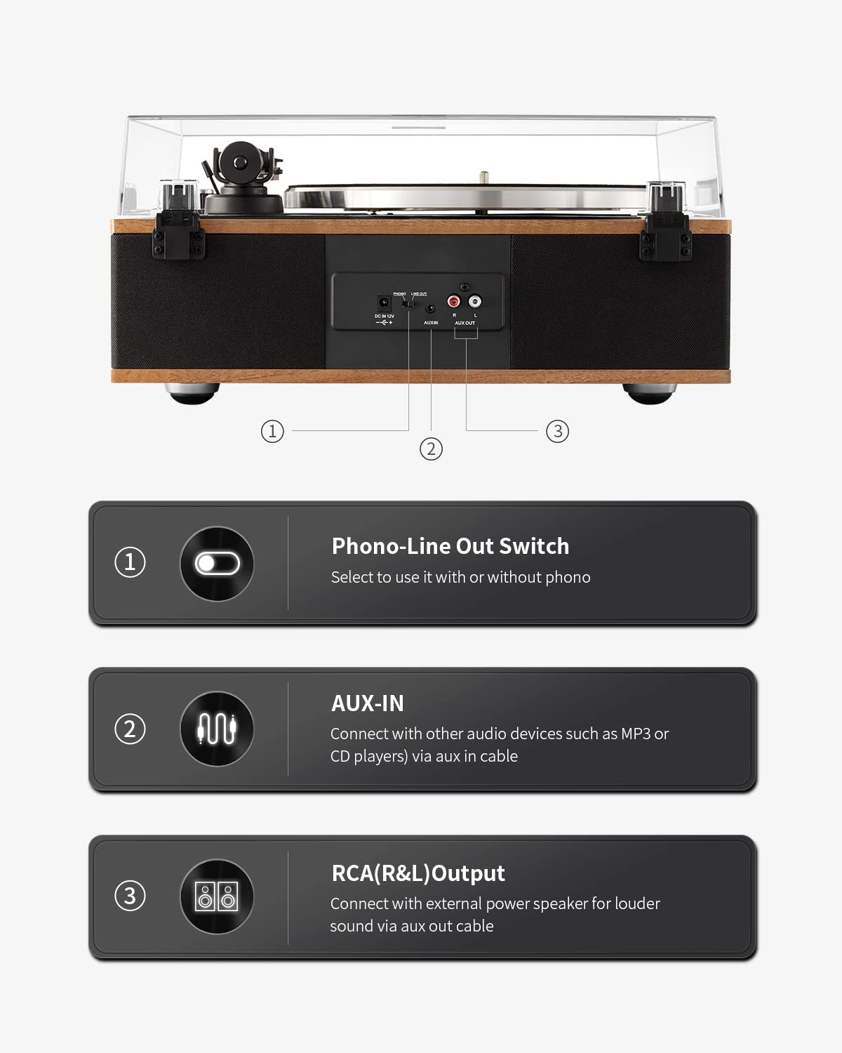 ANGELS HORN Vinyl Record Player, Bluetooth Turntable with Built in Speakers Phono Preamp, High Fidelity Turntables for Vinyl Records with Magnetic Cartridge AT-3600L, Belt Drive 2-Speed