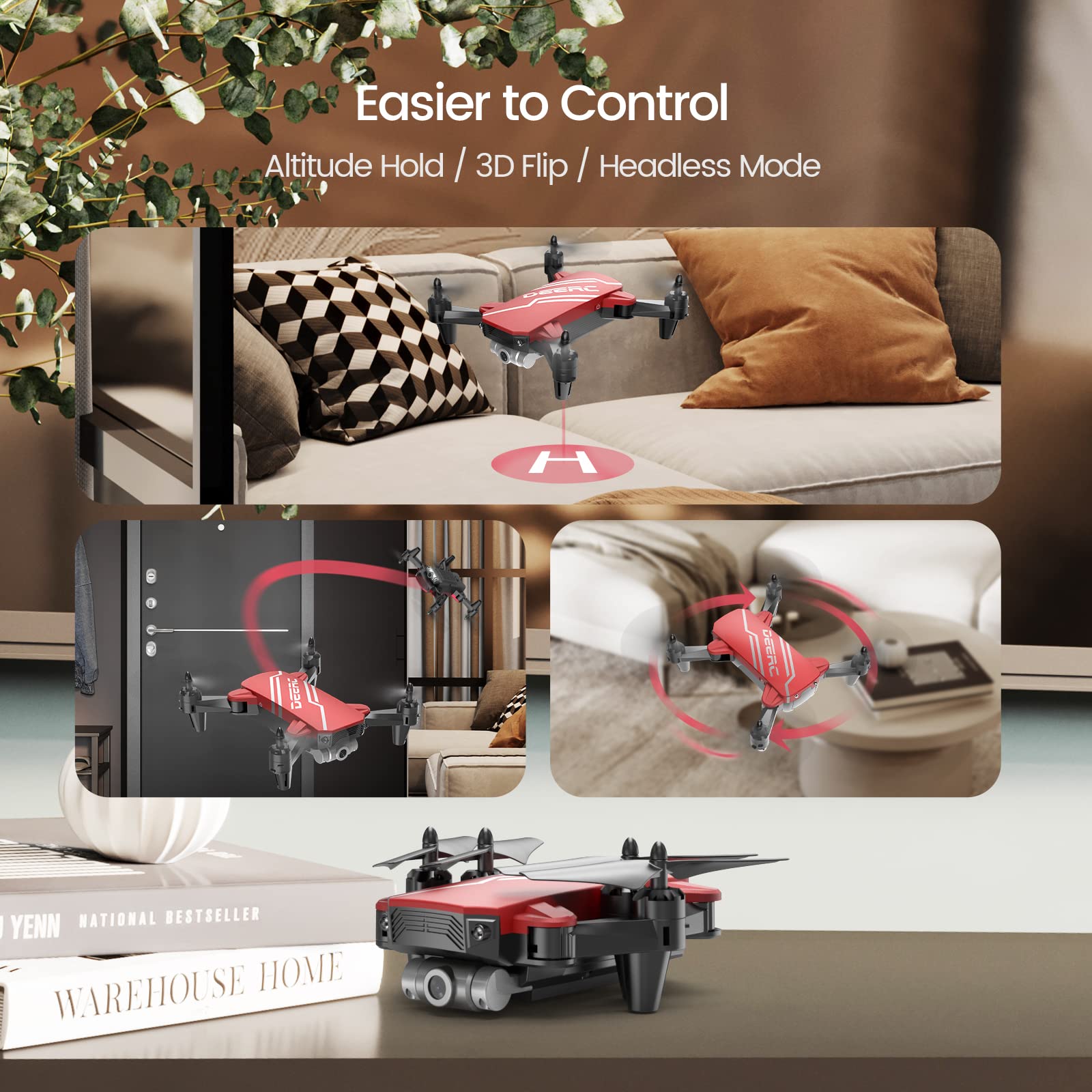 DEERC D20 Mini Drone for Kids with 720P HD FPV Camera Remote Control Toys Gifts for Boys Girls with Altitude Hold, Headless Mode, One Key Start Speed Adjustment, 3D Flips 2 Batteries, Silver