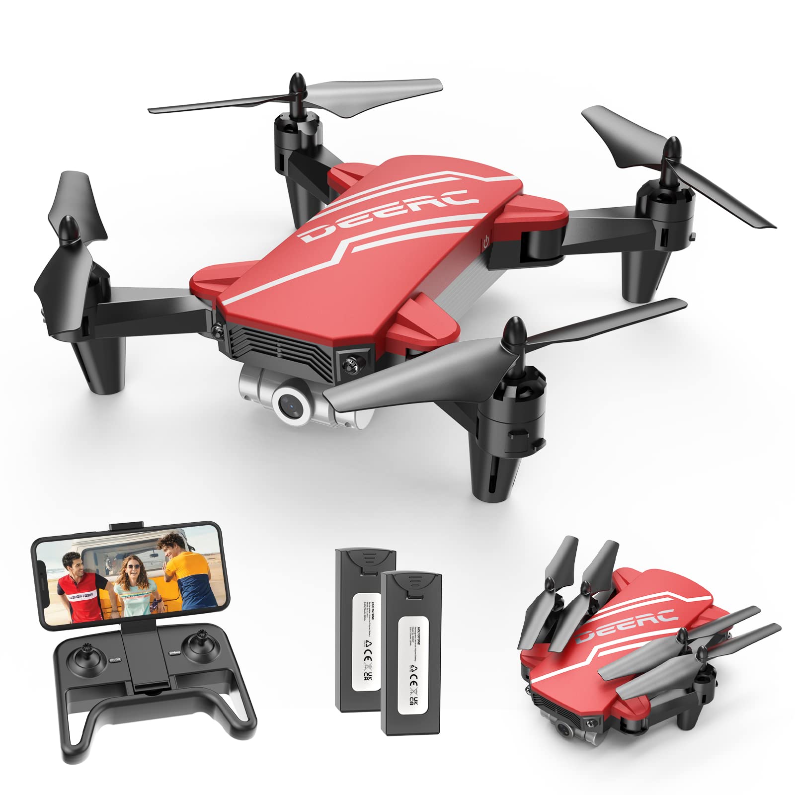 DEERC D20 Mini Drone for Kids with 720P HD FPV Camera Remote Control Toys Gifts for Boys Girls with Altitude Hold, Headless Mode, One Key Start Speed Adjustment, 3D Flips 2 Batteries, Silver