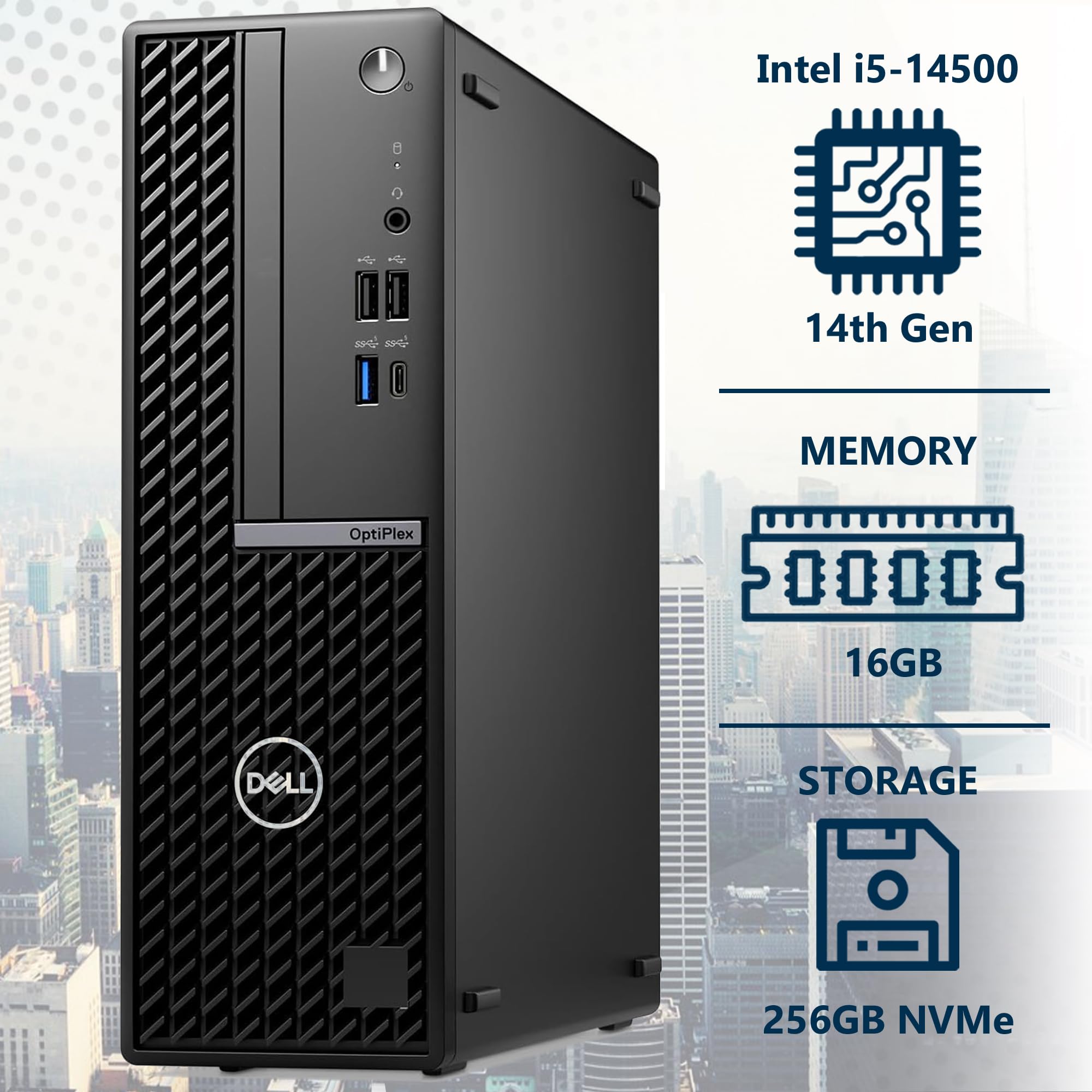 Dell Optiplex 7020 7000 SFF Intel i5-14500 (14 Cores, Beats Intel i7-13700T), 8GB DDR5, 256GB NVMe, RJ-45, DP Port, HDMI, Wired KB & Mouse, W11P, 3YR, Business Desktop