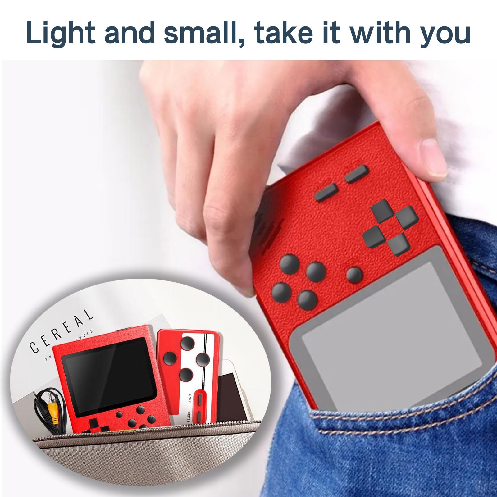 Handheld Game Console-Retro Game Console,400 Handheld Classic Games, 3 inch LCD Screen and Additional Controller,Support for Connecting TV and Two Players(Red)