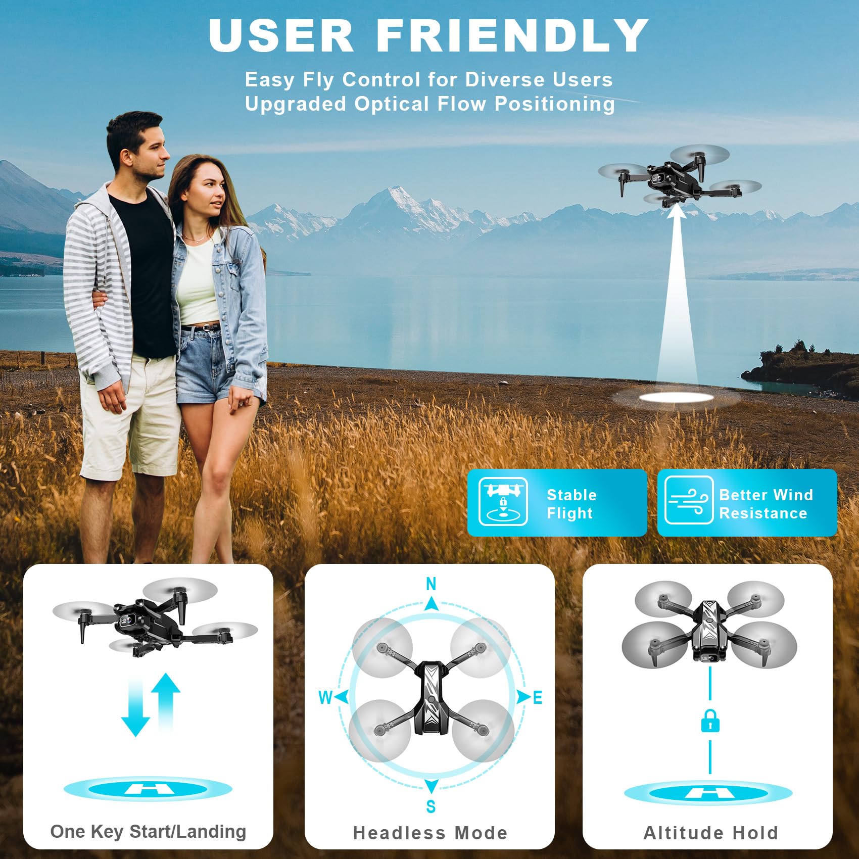 Mini Drone with Camera for Kids Adults-1080P FPV Camera Foldable Drone with Stable Altitude Hold, Gestures Selfie, Waypoint Fly, Auto-Follow, 3D Flip, One Key Start, 3 Speeds, 2 Batteries