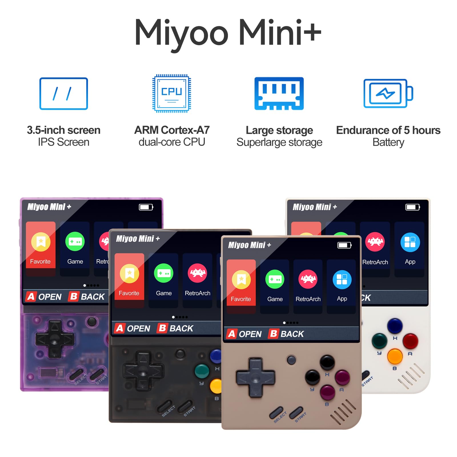 Miyo Mini Plus Handheld Retro Game Console, Built -in 64G TF Card, 7,000 Classic Games, 3.5 -Inch IPS Screen, Supports WiFi, with Storage Bag (Gray, 64G)