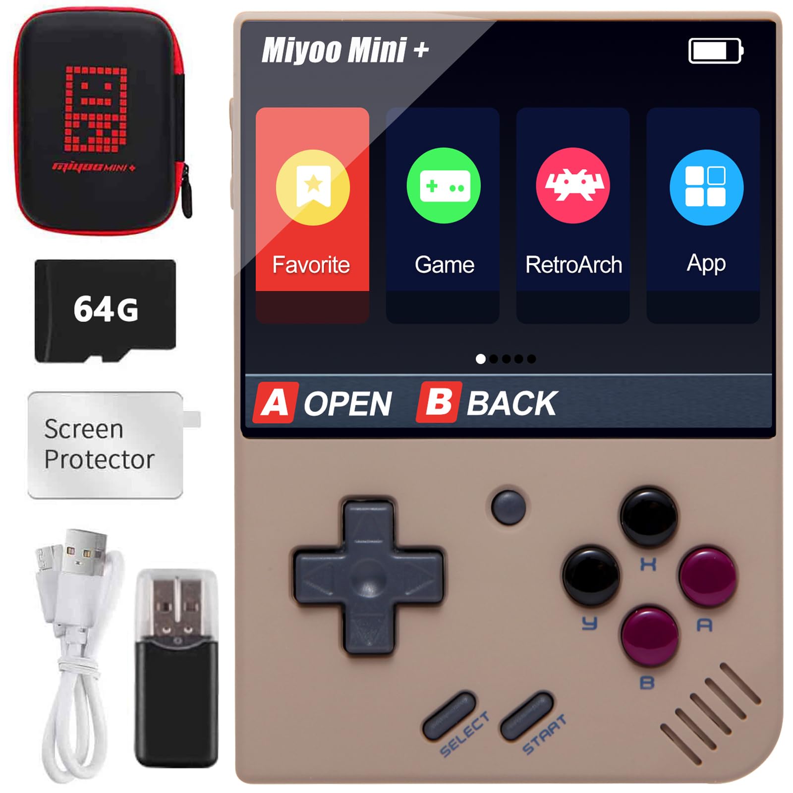 Miyo Mini Plus Handheld Retro Game Console, Built -in 64G TF Card, 7,000 Classic Games, 3.5 -Inch IPS Screen, Supports WiFi, with Storage Bag (Gray, 64G)