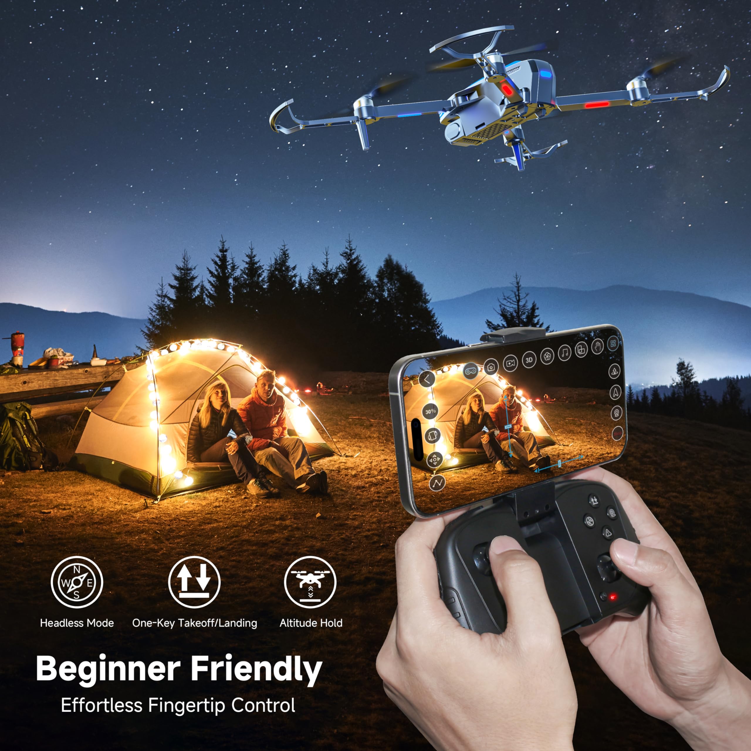 PLEGBLE Drones with Camera for Adults 4K Brushless Motor Drone for Kids Beginners, FPV Foldable RC Quadcopter with Propeller Guards, 2 Batteries, Voice Control, Gesture Photo, Gift Toys for Men Boys