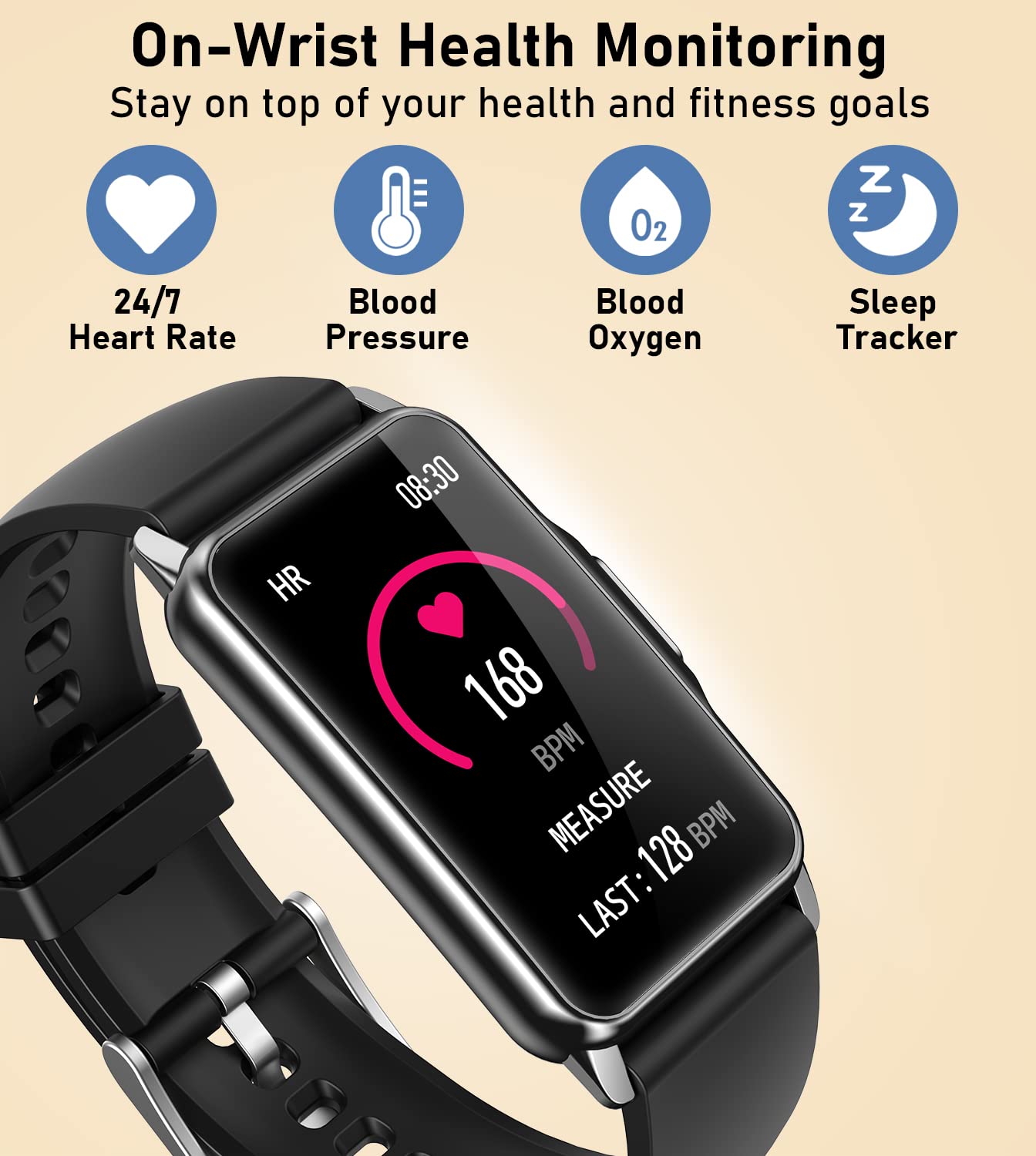 Smart Watch Health Fitness Tracker with 24/7 Heart Rate, Blood Oxygen Blood Pressure Sleep Monitor, 115 Sports Modes, Step Calorie Counter Pedometer IP68 Waterproof for Android and iPhone Women Men