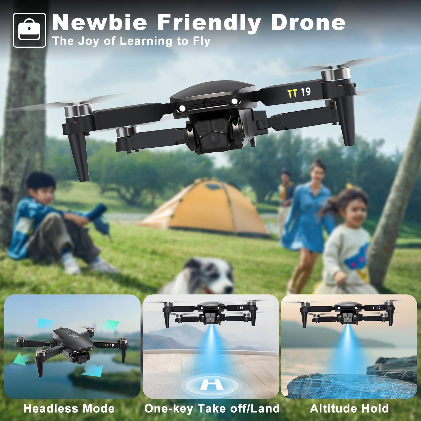 Drone wtih Camera For Beginners Obstacle Avoidance RC Drone for Adults Brushless Motor 1080P HD Camera 5G Wifi FPV Foldable Mini Quadcopter 3D Flips Altitude Hold TT19 UAV with Propeller Guards