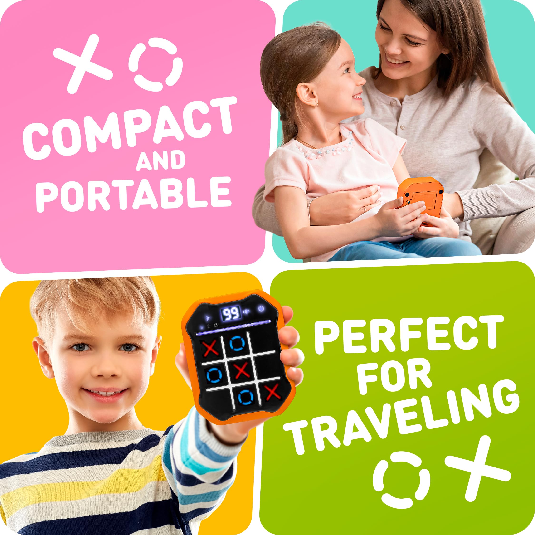 Electronic Tic-Tac-Toe Handheld Game | 3-in-1 Memory & Brain Games | Birthday Gift for Kids and Adults | Touchscreen Travel Friendly with Sound & Voice Effects for Kids Age 7+