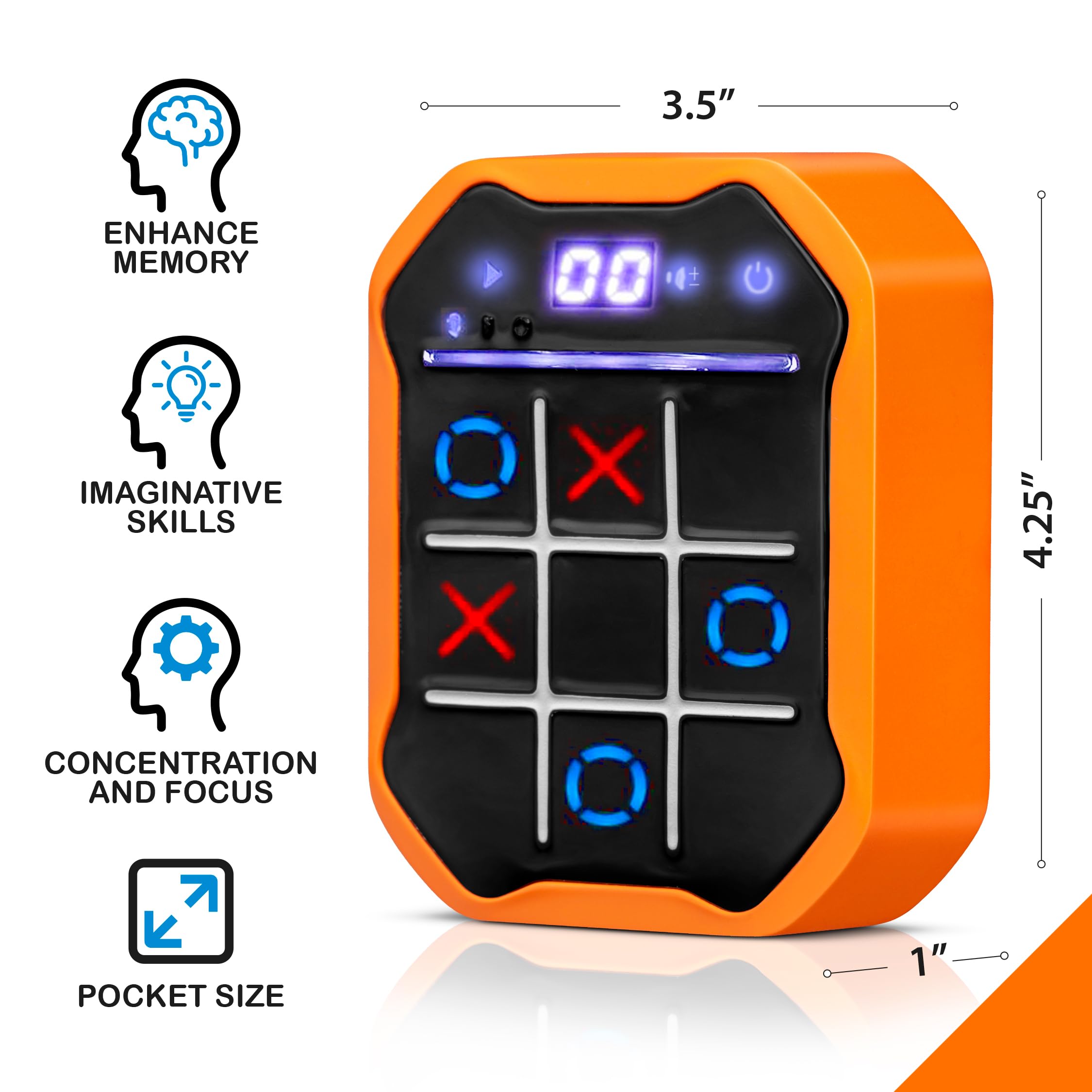 Electronic Tic-Tac-Toe Handheld Game | 3-in-1 Memory & Brain Games | Birthday Gift for Kids and Adults | Touchscreen Travel Friendly with Sound & Voice Effects for Kids Age 7+