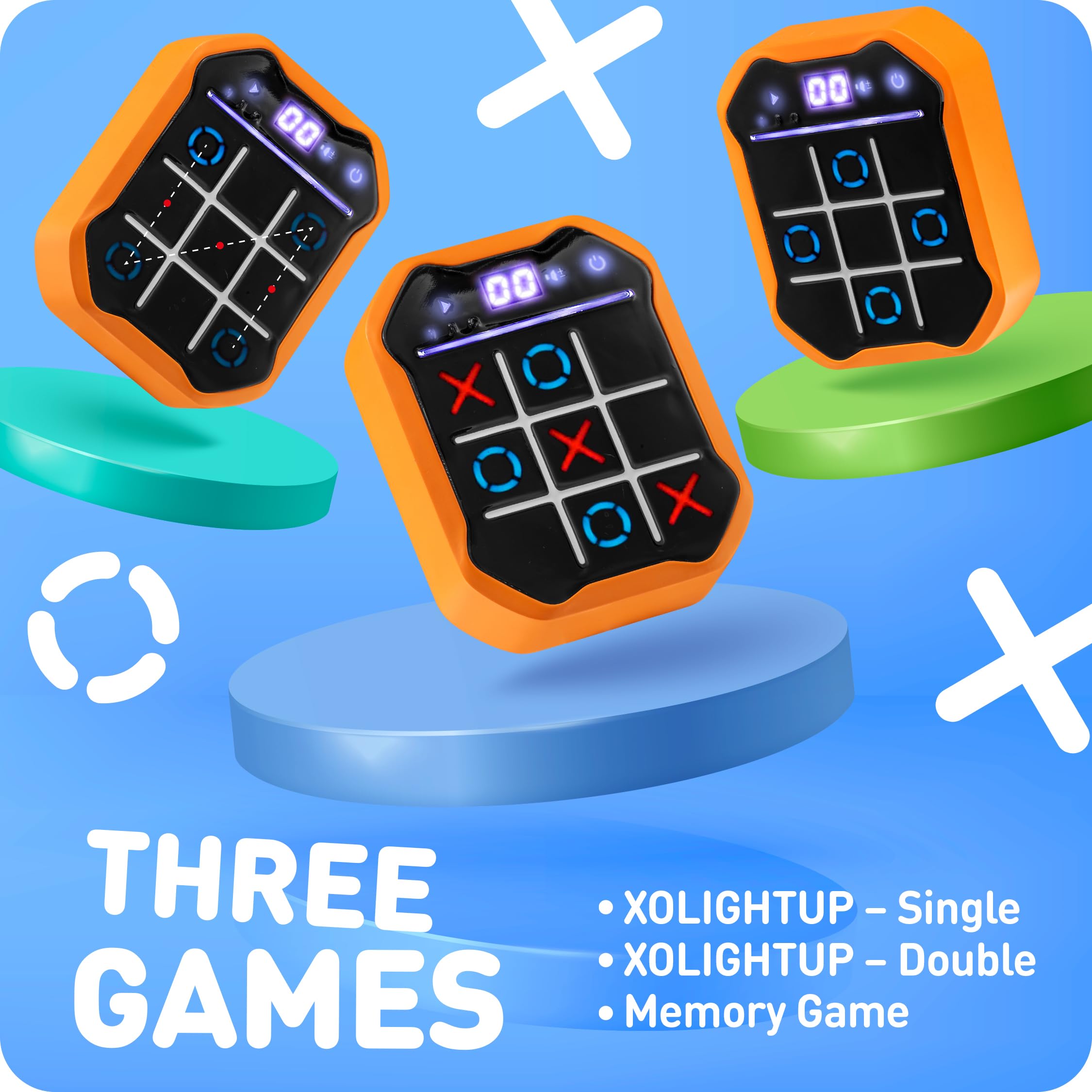 Electronic Tic-Tac-Toe Handheld Game | 3-in-1 Memory & Brain Games | Birthday Gift for Kids and Adults | Touchscreen Travel Friendly with Sound & Voice Effects for Kids Age 7+