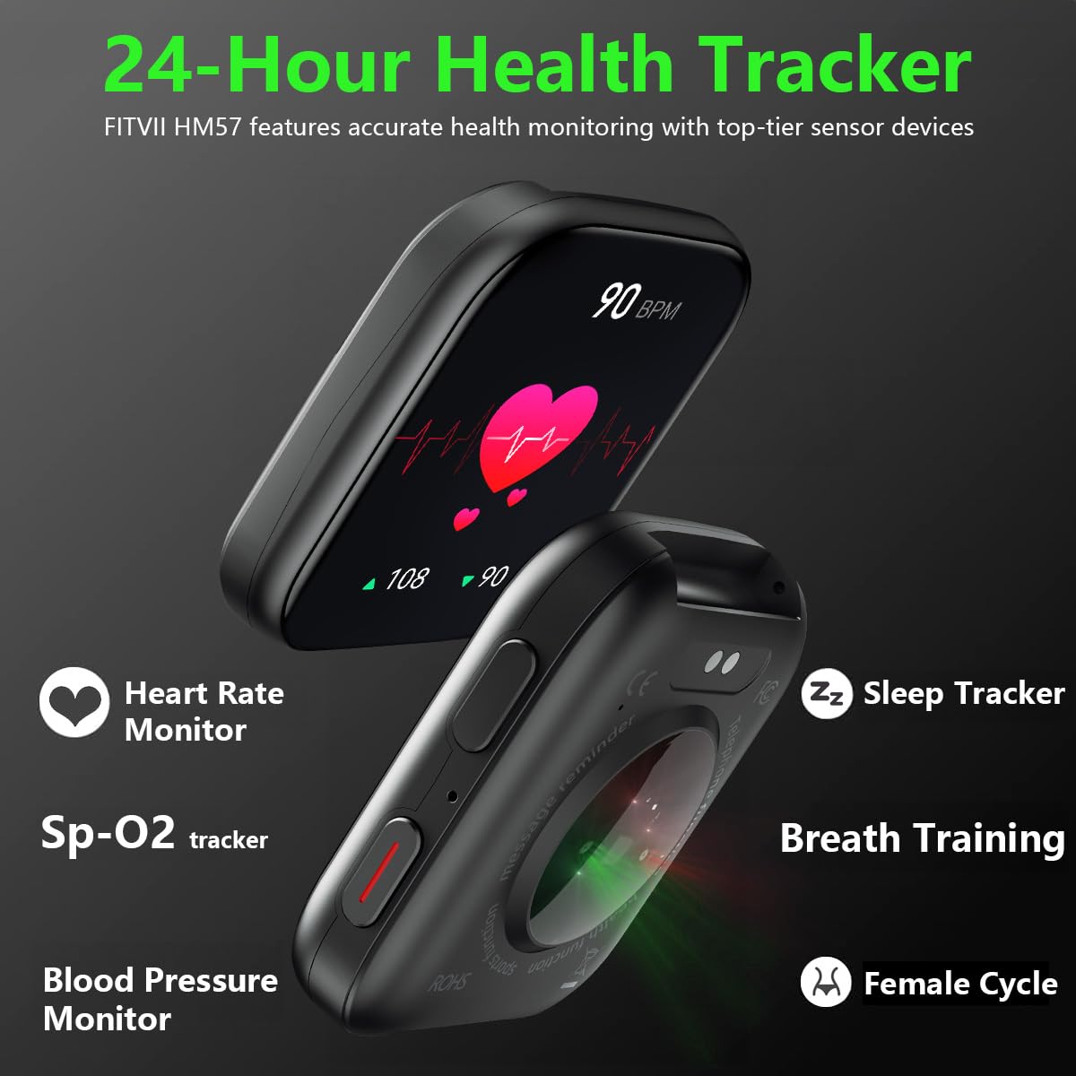 FITVII Health & Fitness Tracker 2024 (Answer/Make Calls), Smart Watch with 24/7 Heart Rate and Blood Pressure, Sleep Tracking, Blood Oxygen Monitor, 120+ Sport Mode Activity Tracker